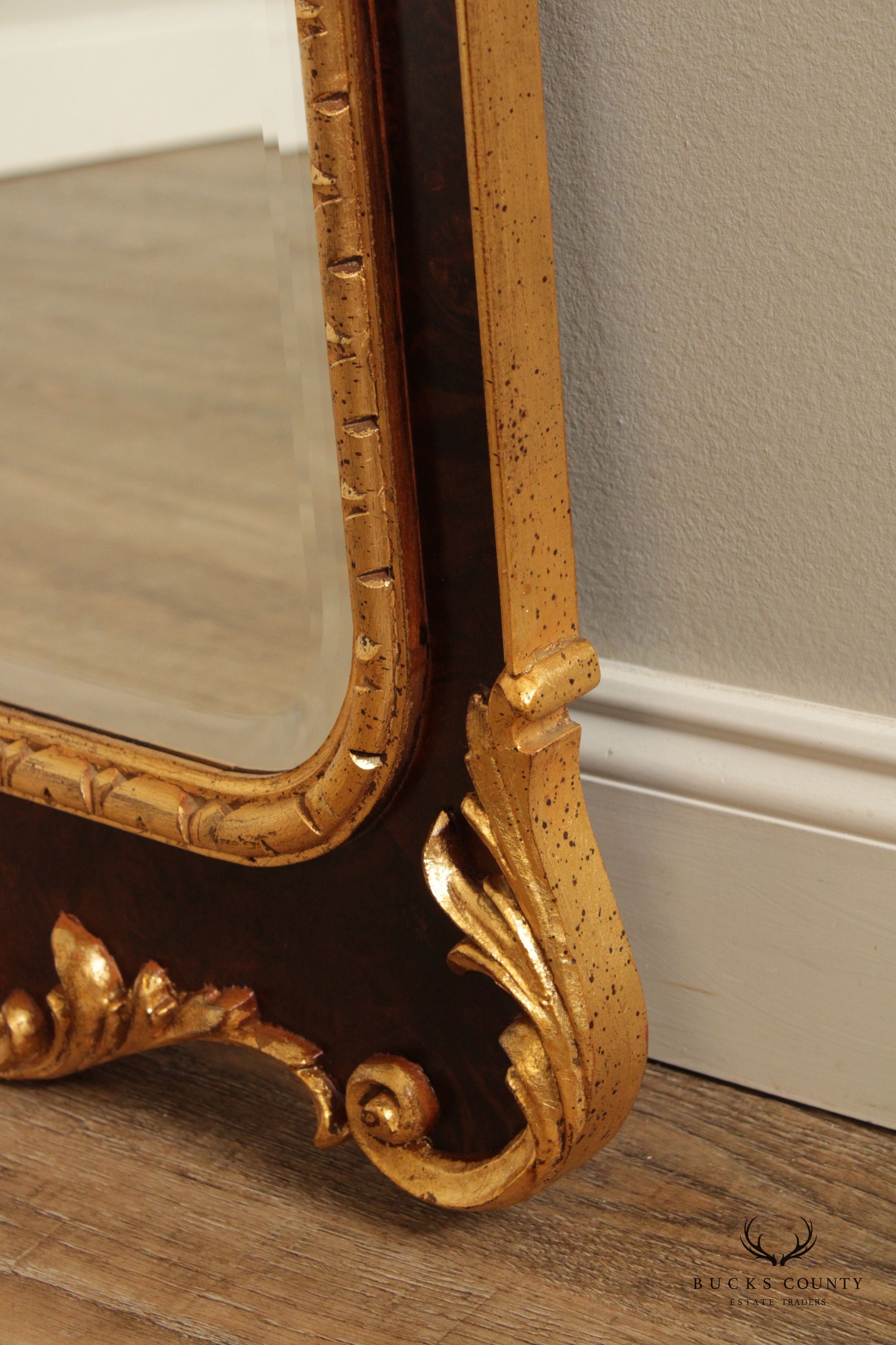 LaBarge Georgian Style Parcel Gilt Burl Wood Mirror