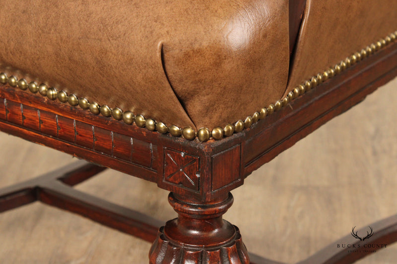 Antique Victorian Renaissance Revival Pair Carved Oak Throne Chairs