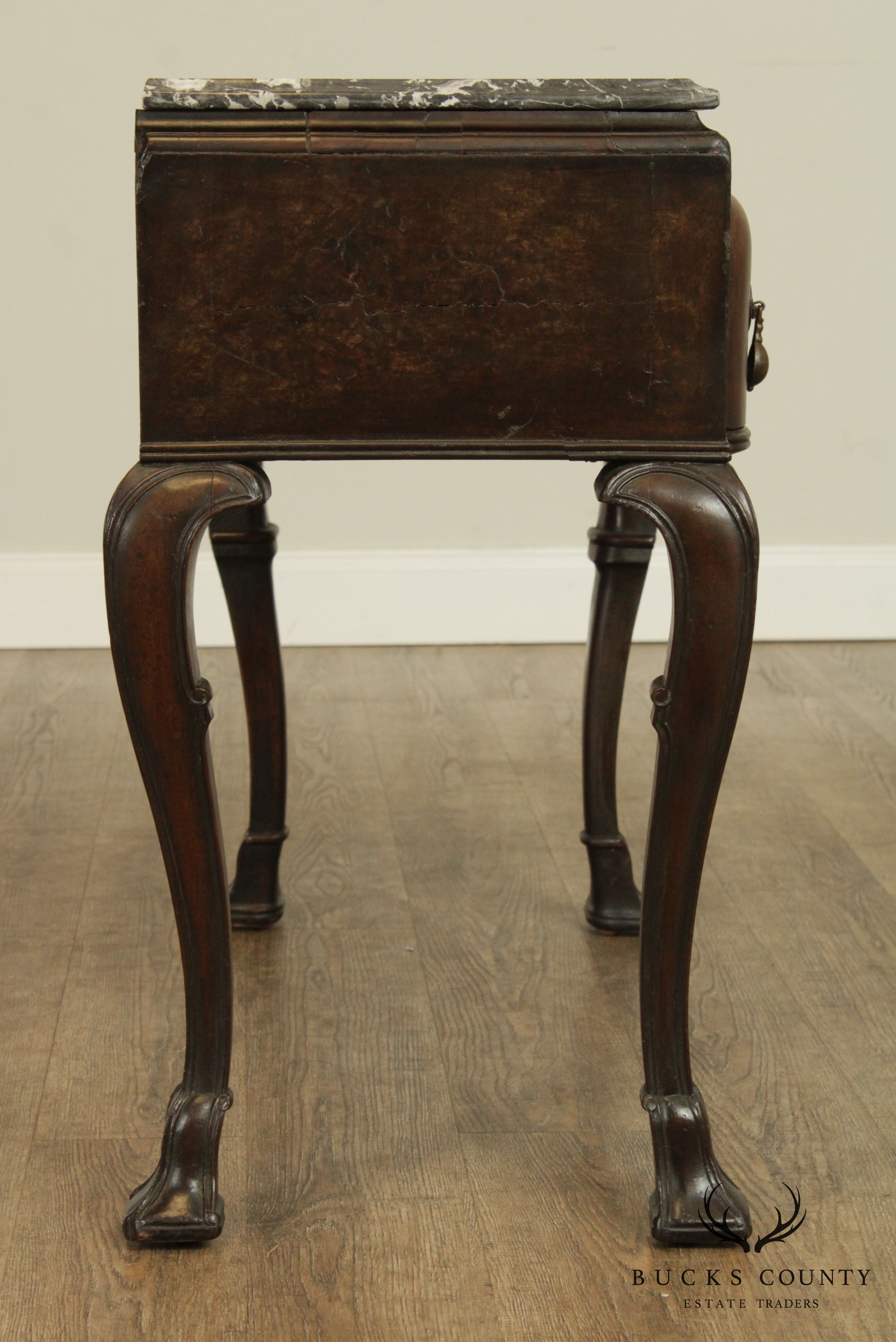 18th Century Antique English Walnut Jacobean Marble Top Console, Lowboy