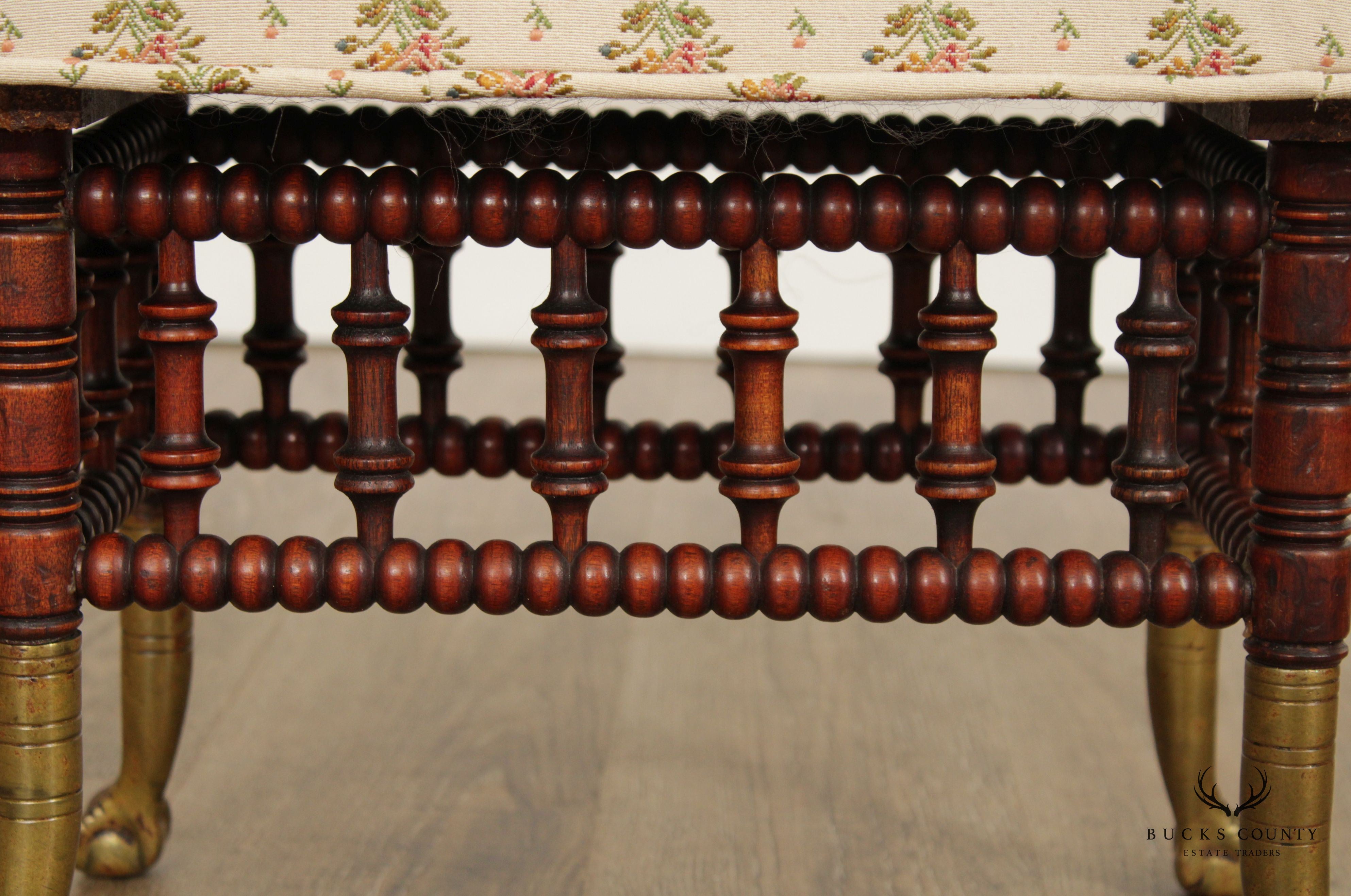 Victorian Brass and Carved Stick and Ball Stool