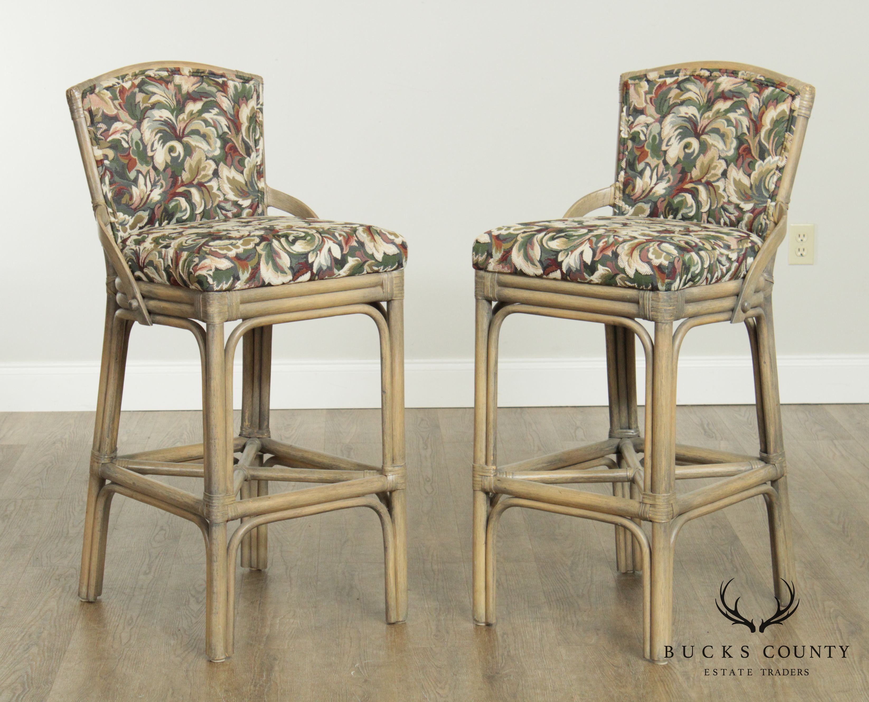 Quality Pair Rattan Bar Stools by La Cor Wicker