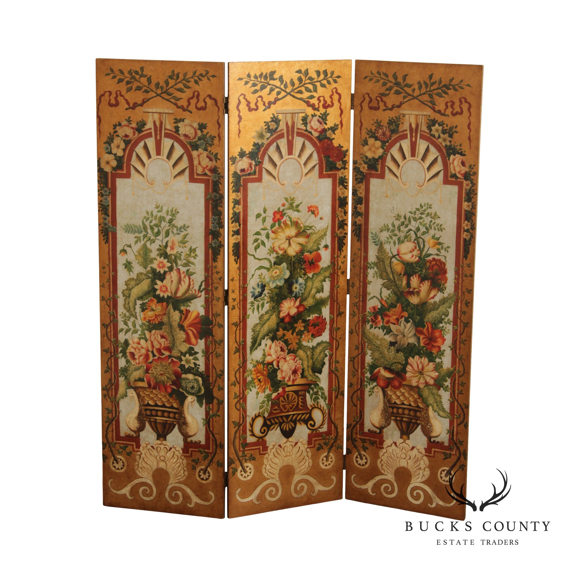 Decorative Crafts Paint Decorated 3-Panel Folding Screen Room Divider