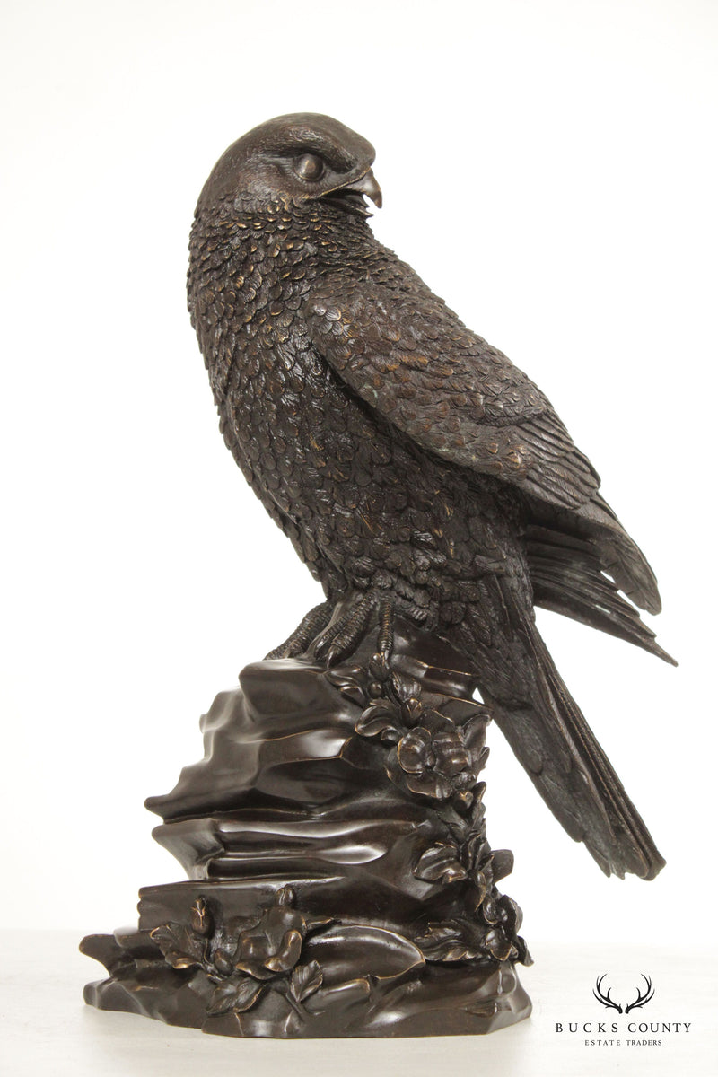 20th Century Falcon on Rock Bronze Sculpture