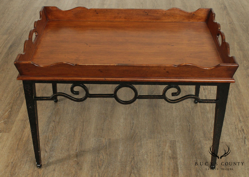 Quality Iron Base Wood Butlers Tray Top Coffee Table