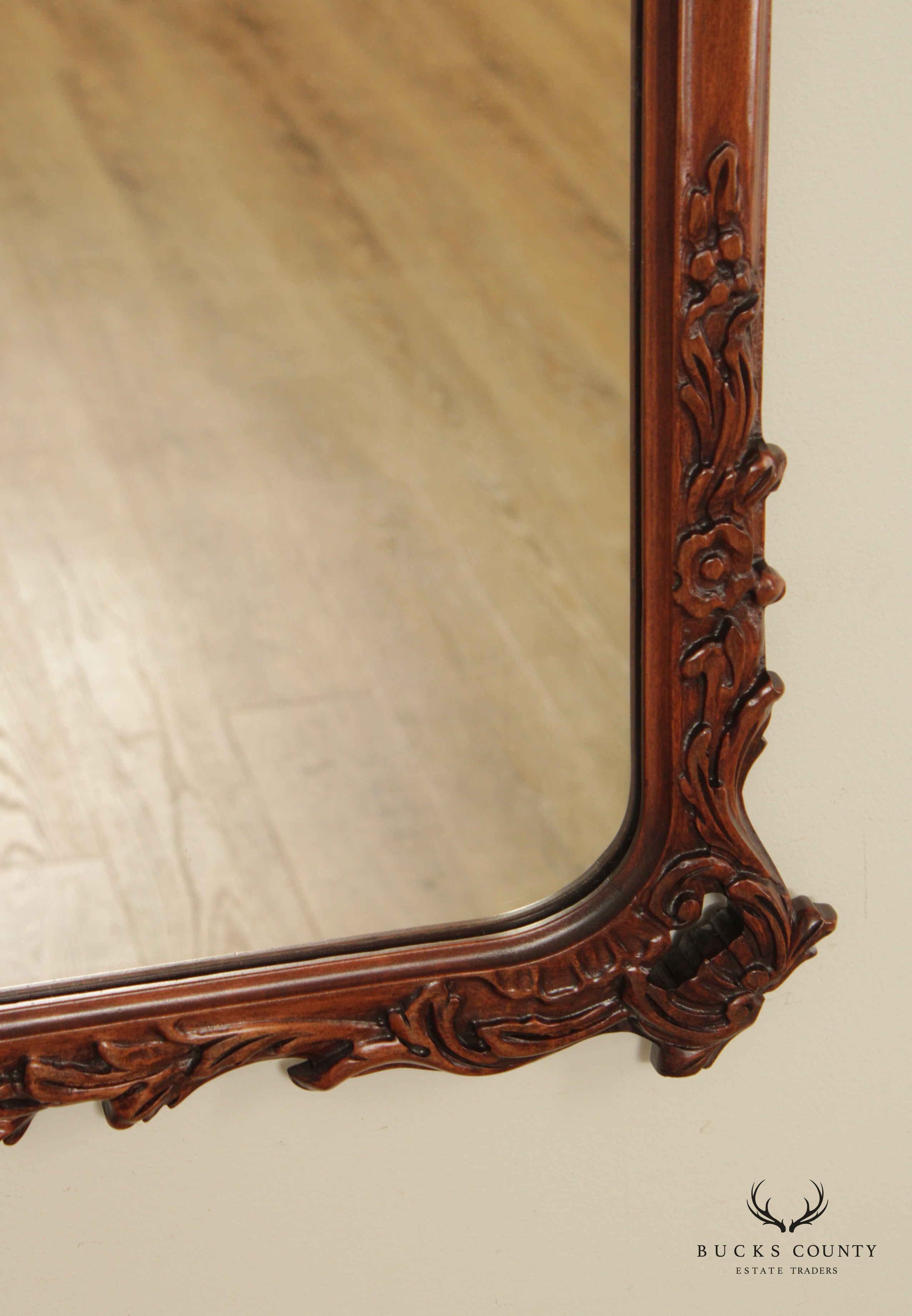 1940s Vintage French Style Carved Mahogany Wall Mirror (B)