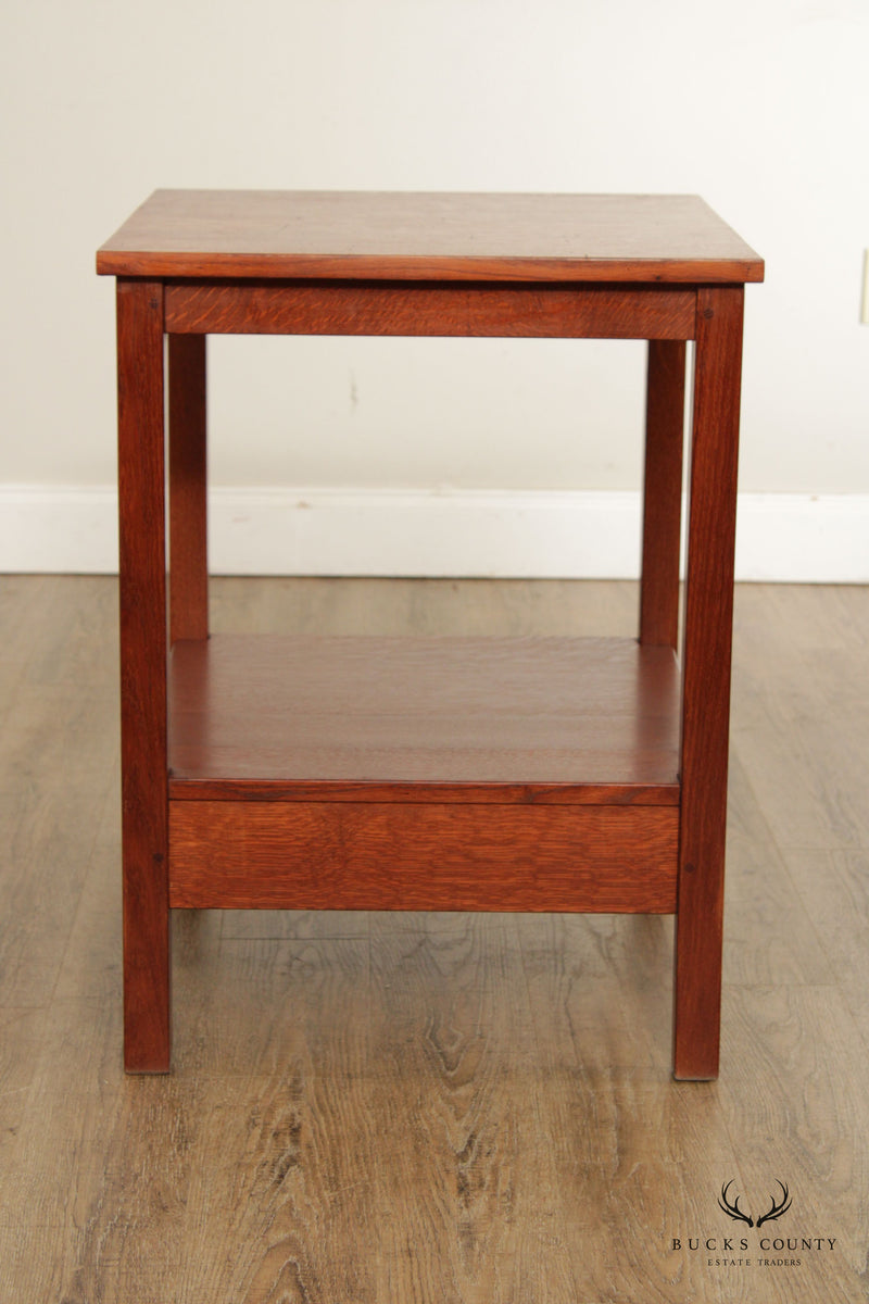 Mission Style Pair of Oak One-Drawer End Tables or Nightstands