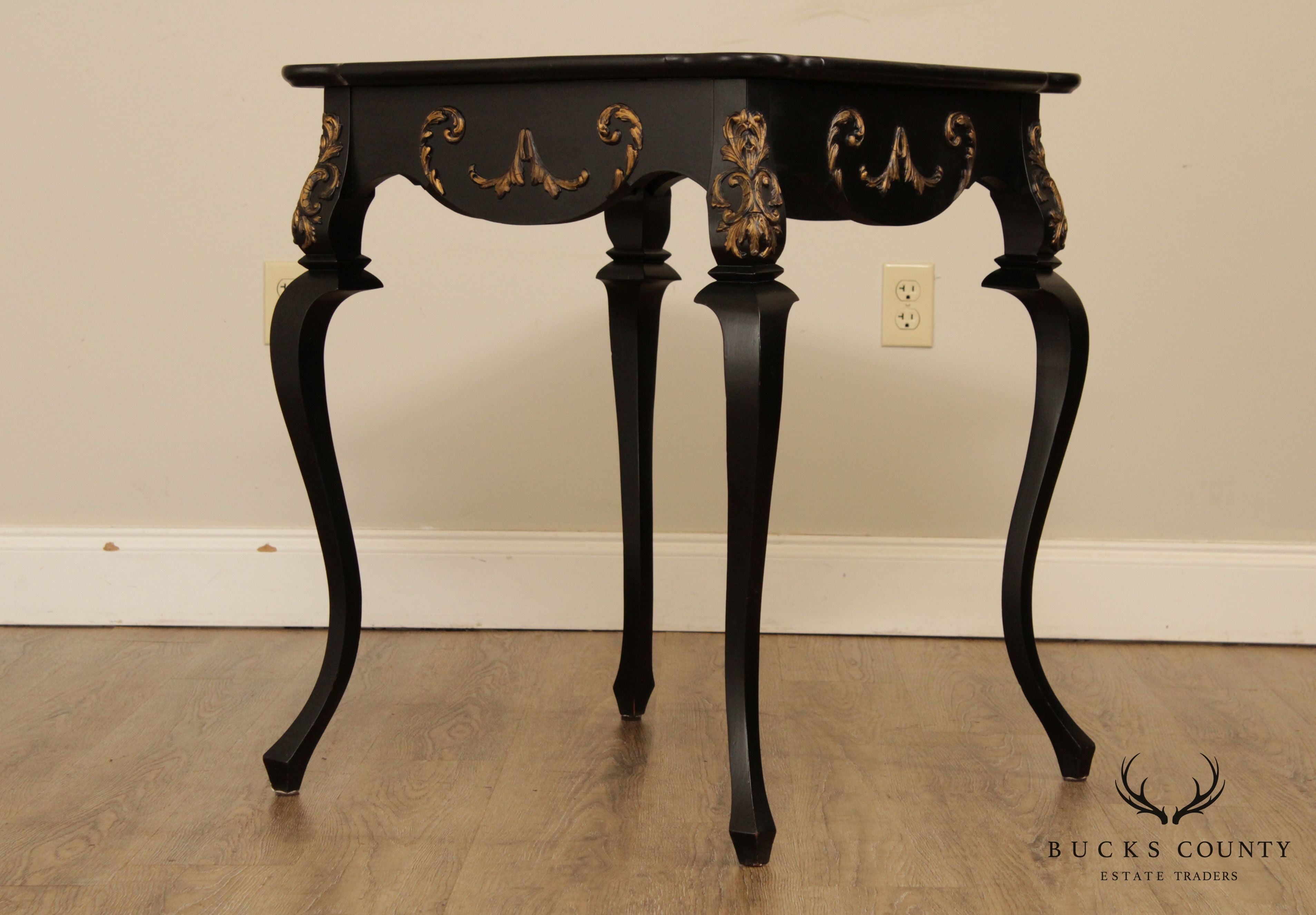 Vintage Italian Florentine Style Black and Gilt Side Table