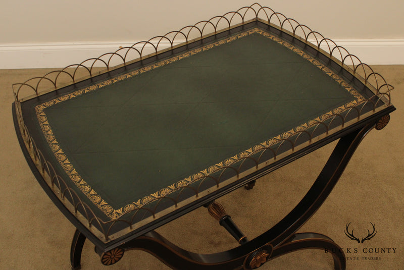 Vintage Regency Style X Base Leather Top Drinks, Coctail Tray Table Server