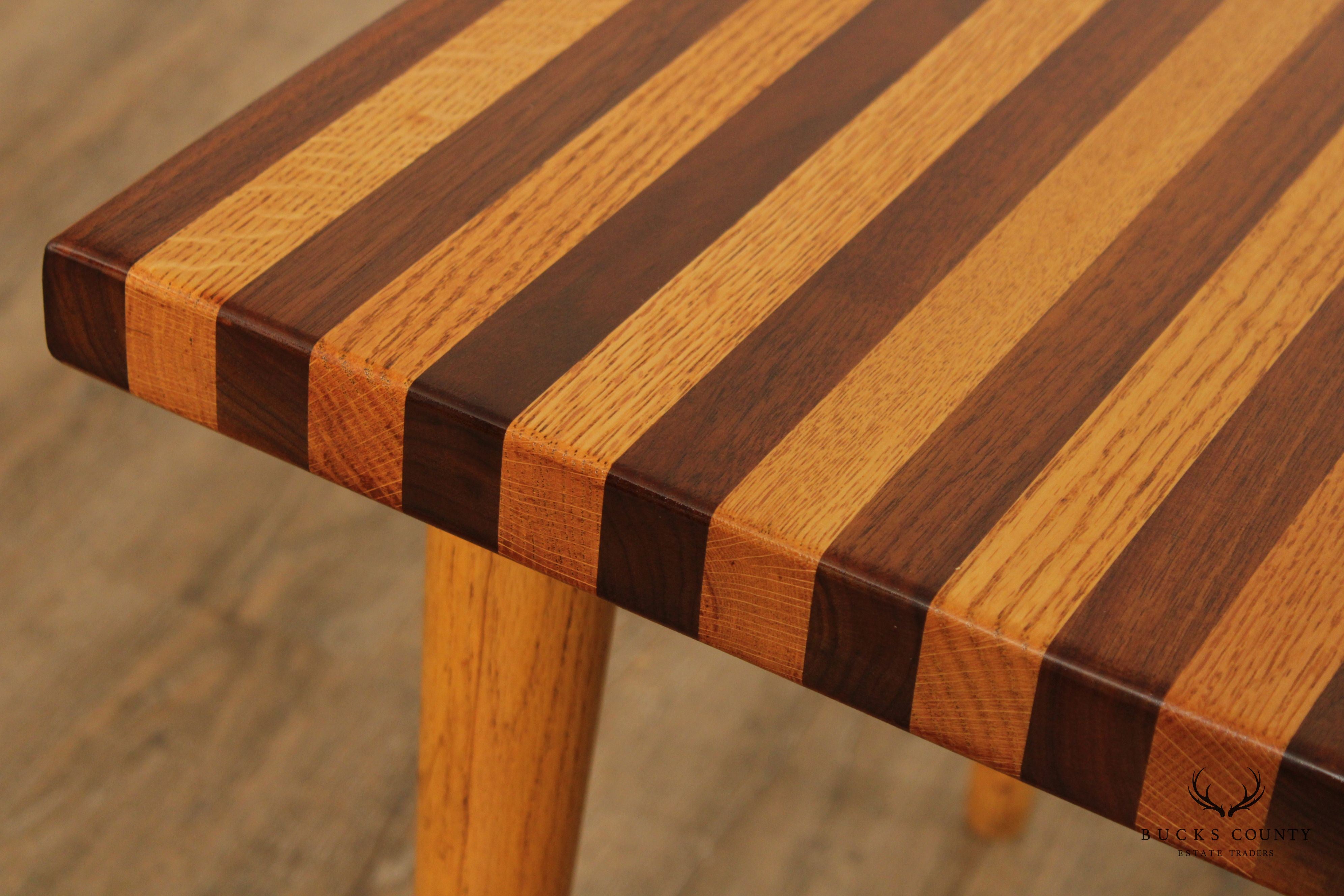 Mid Century Modern Oak and Walnut Square Butcher Block Side Table