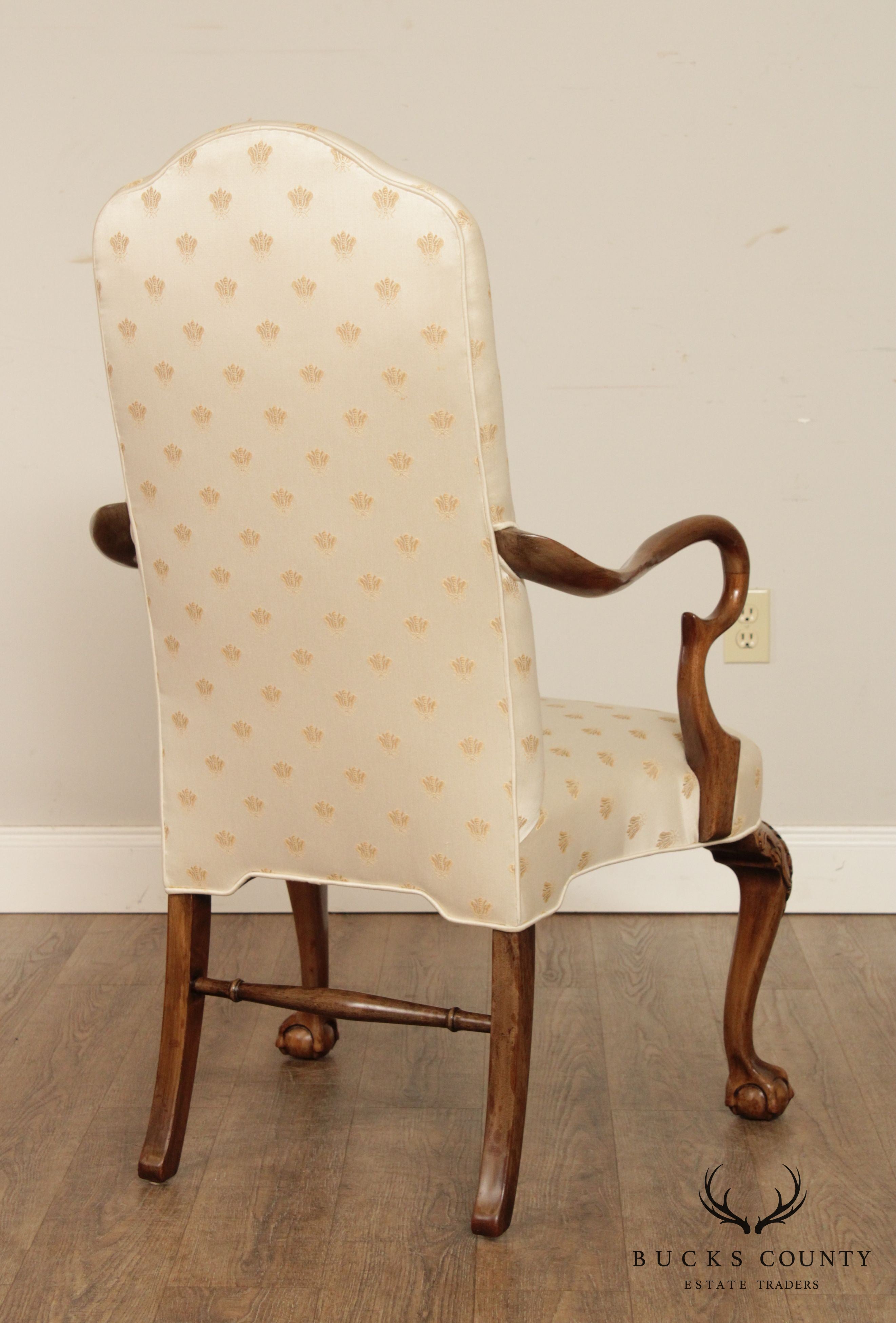 Queen Anne Style Gooseneck Armchair with Ball & Claw Feet