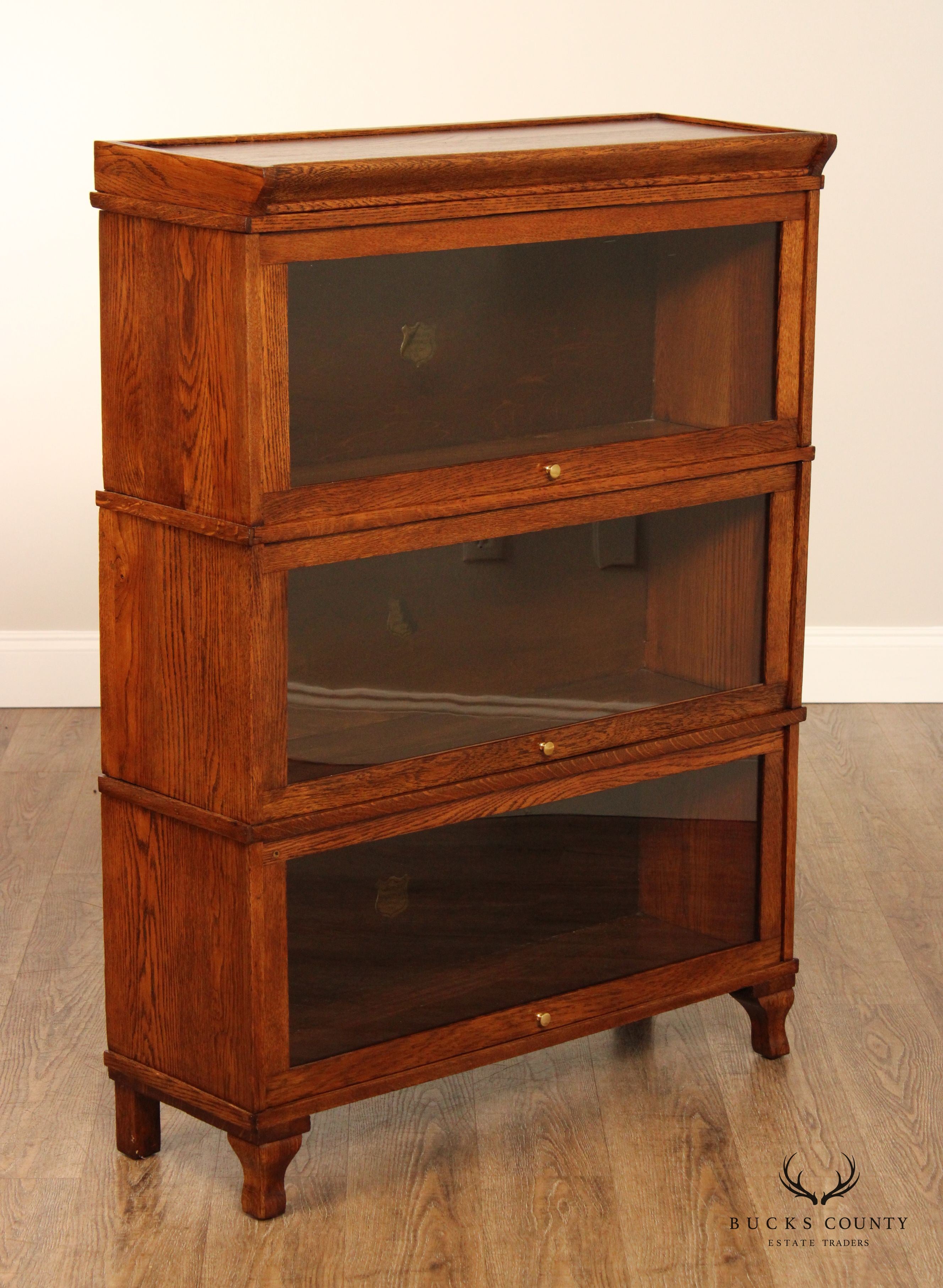 Antique Nicholson Three Stack Oak Barrister Bookcase