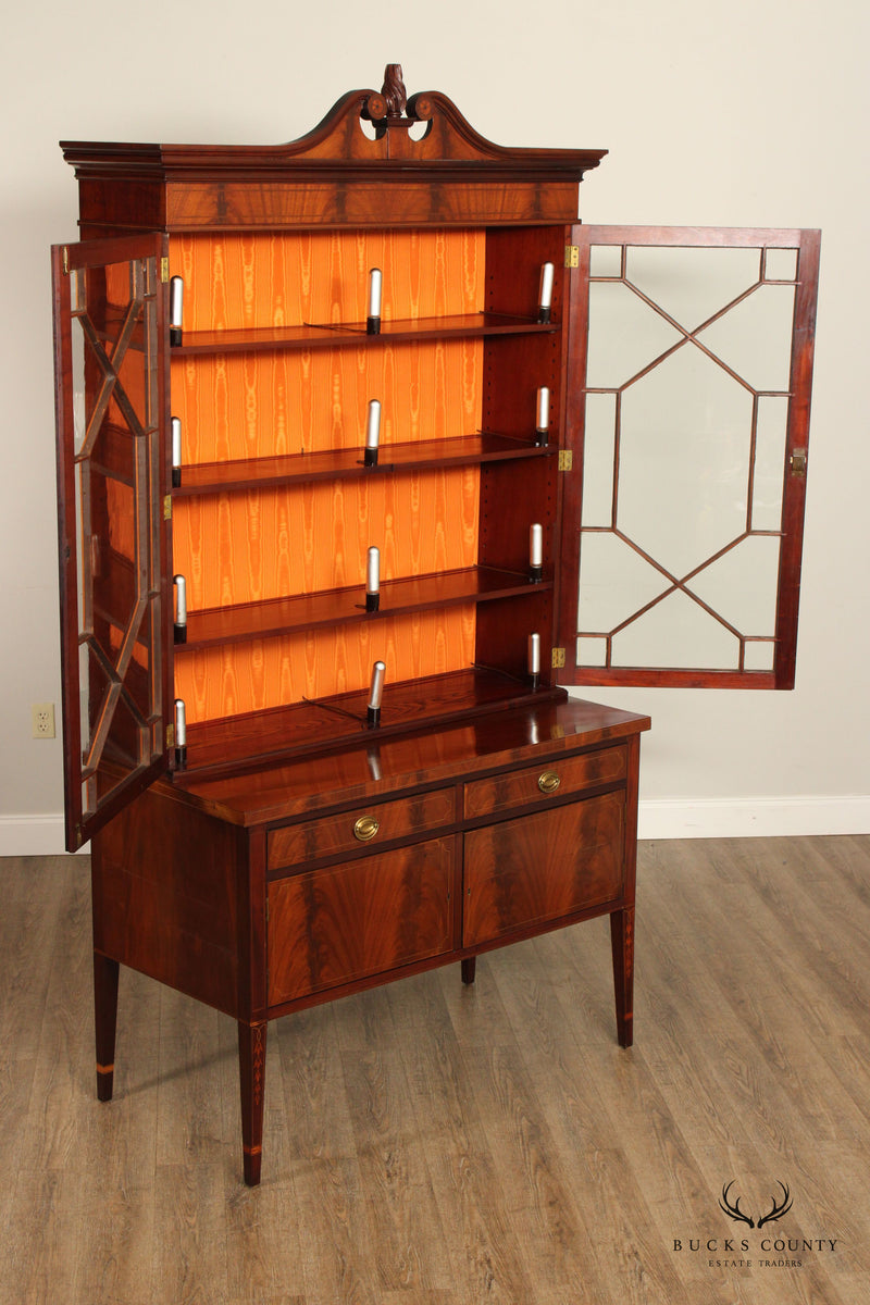 Antique Hepplewhite Style Mahogany Glass Door Bookcase China Cabinet