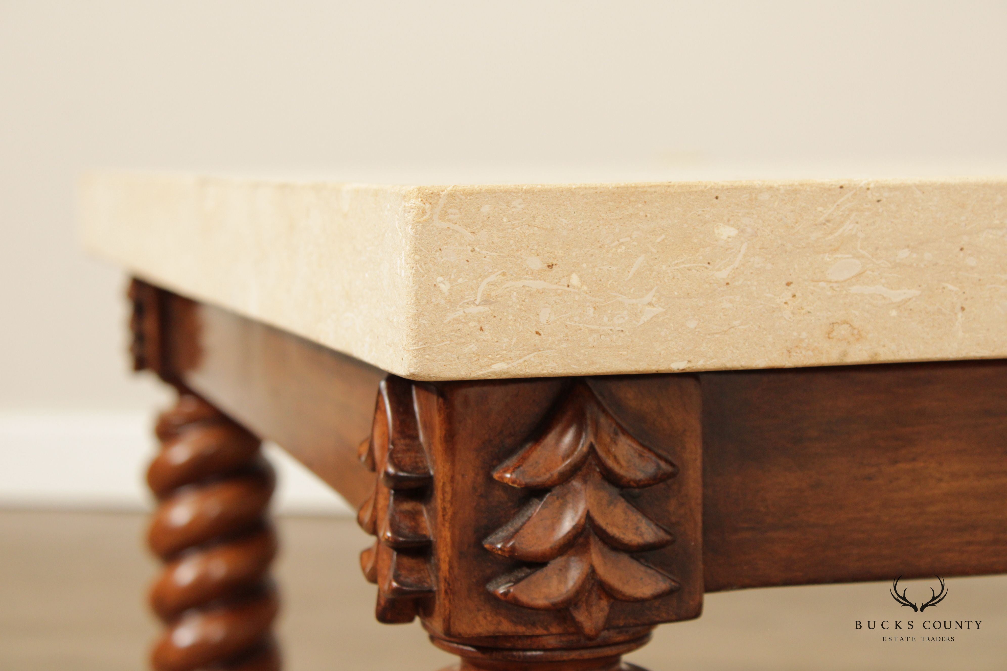 Jacobean Style Barley Twist Travertine Stone Top Coffee Table