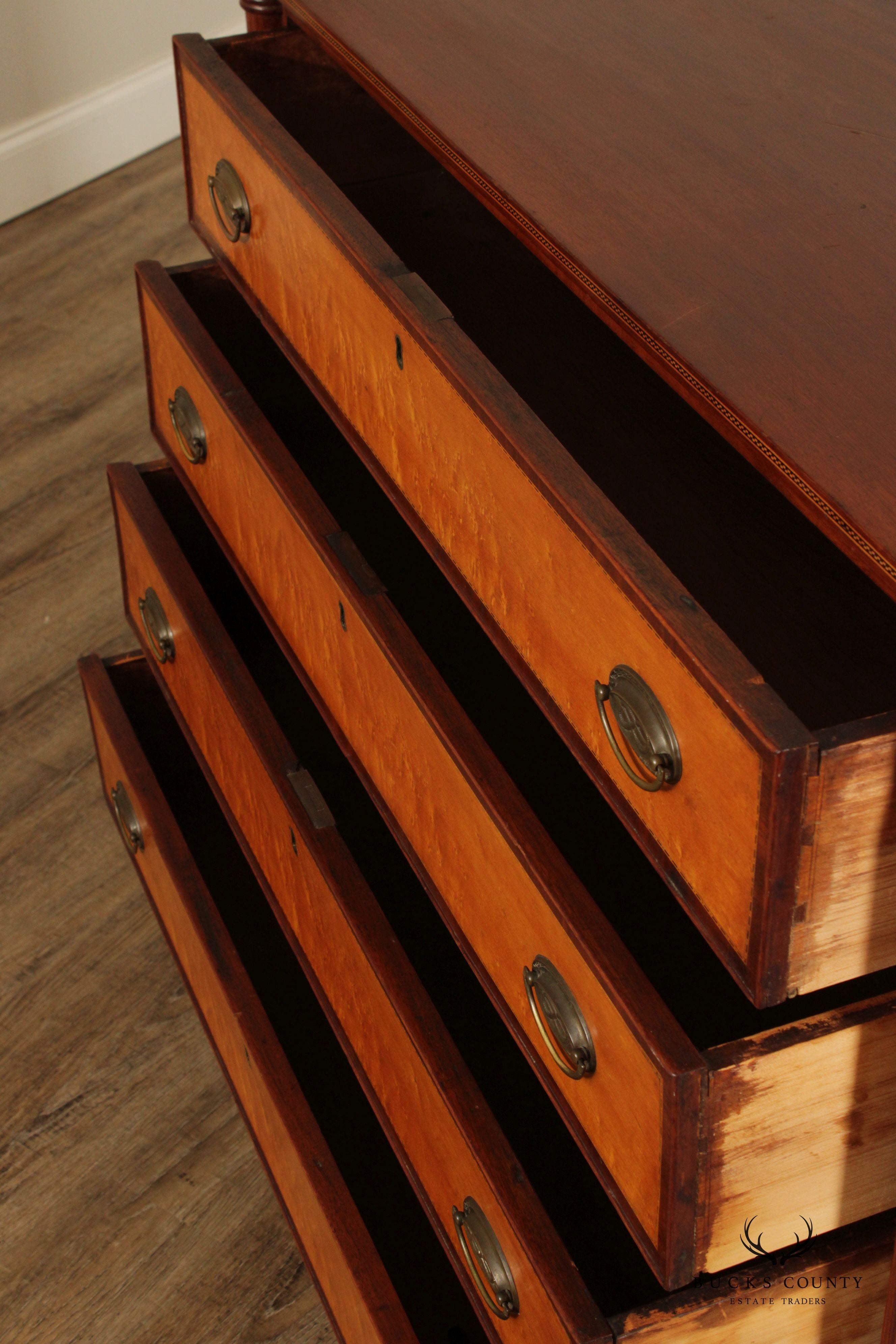 Antique American Sheraton Mahogany and Maple Chest of Drawers