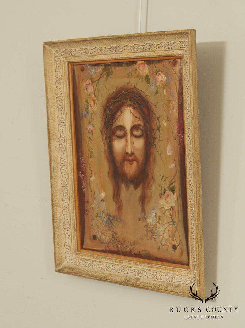 Vintage Portrait of Jesus Oil Painting, Signed