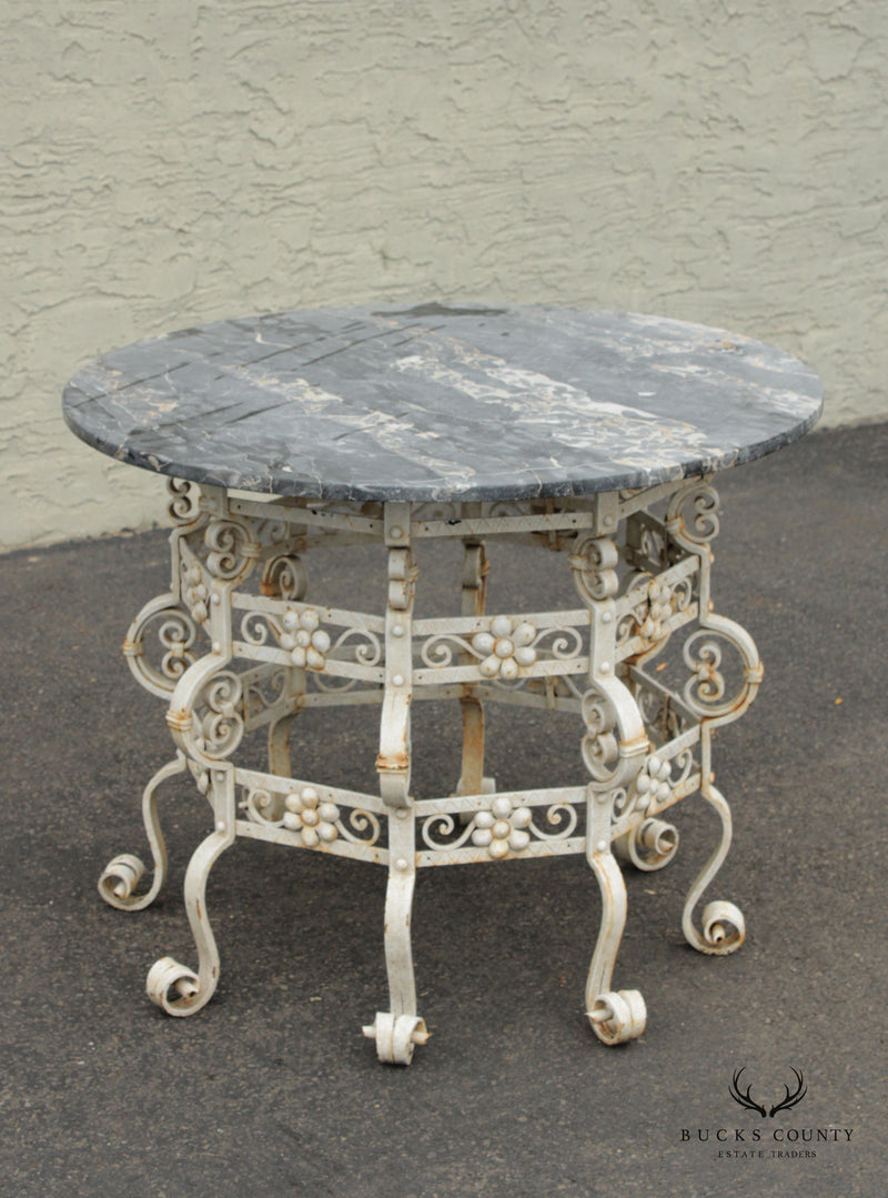 Vintage Victorian Style Round Marble Top Outdoor Garden Center Table