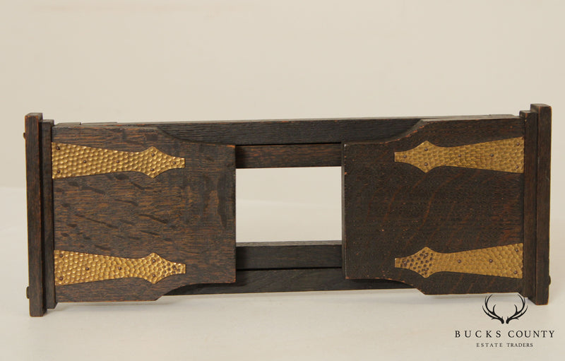 Antique Arts & Crafts Oak & Hammered Brass Bookends