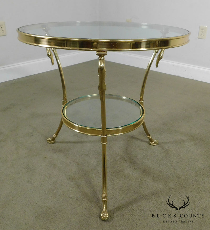French Louis XV Quality Brass & Glass Vintage Swan Neck 2 Tier Gueridon Side Table