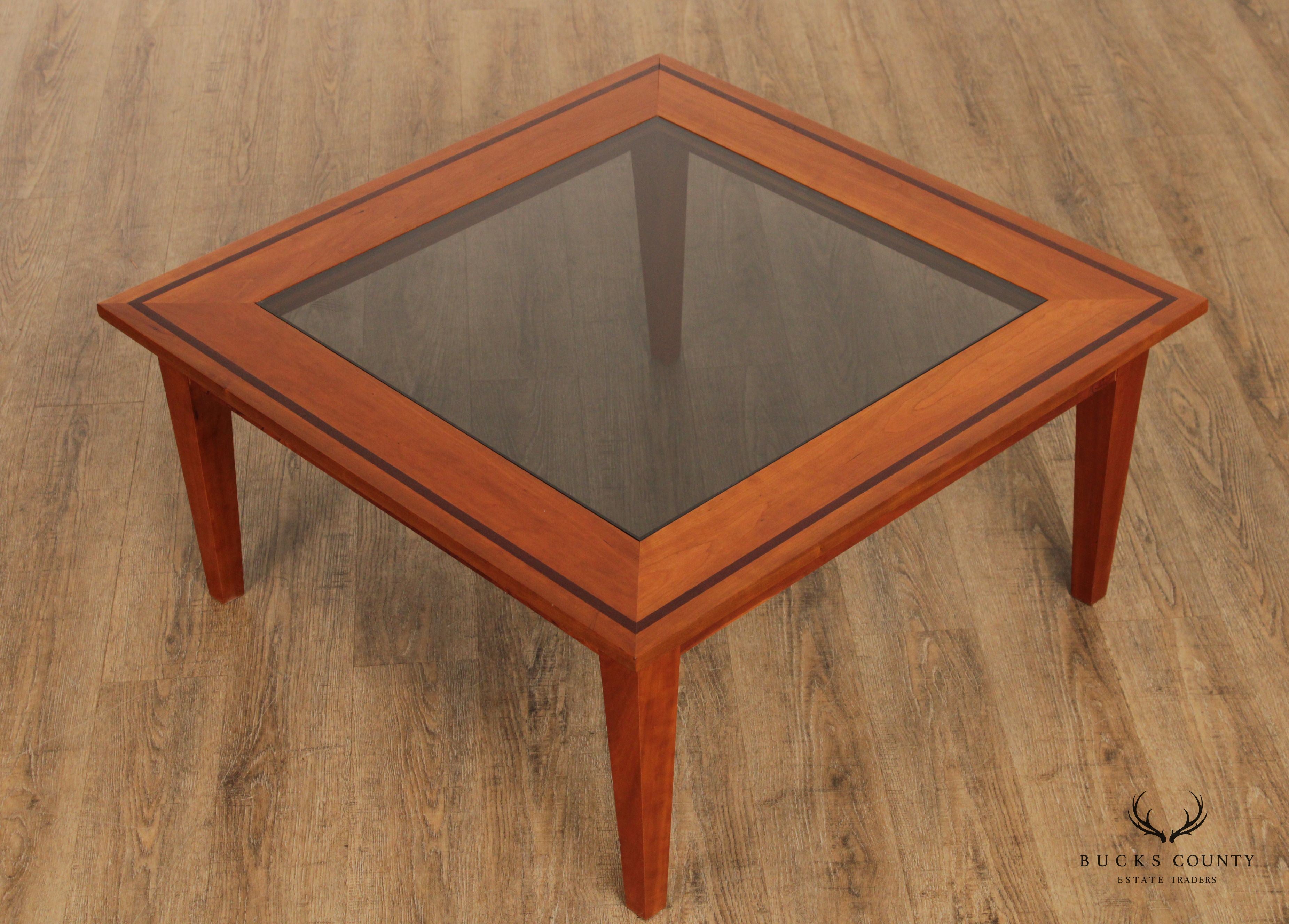 Studio Crafted Solid Cherry Square Glass Top Side Table