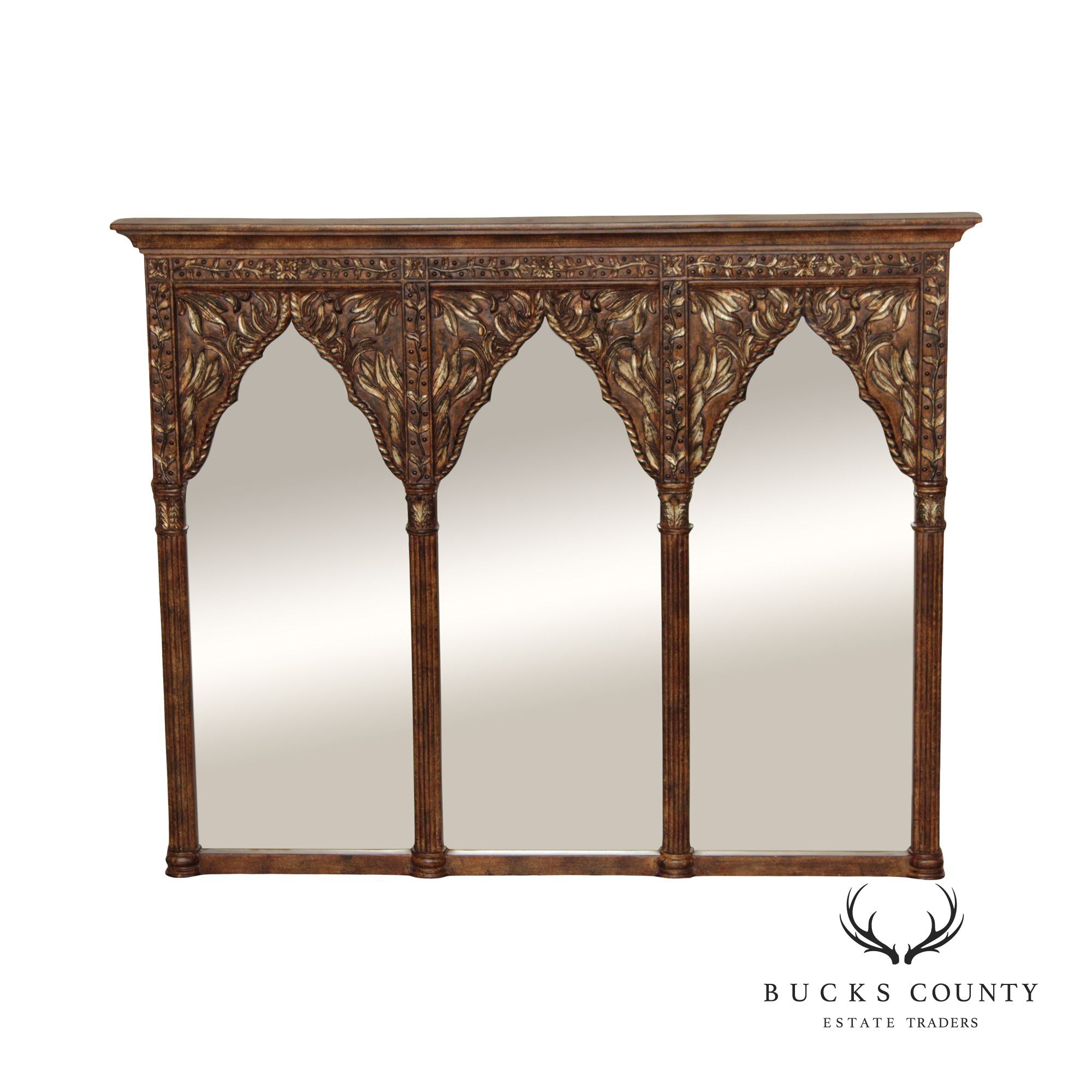 Indian Style Antiqued Triple Jharokha Arched Mirror