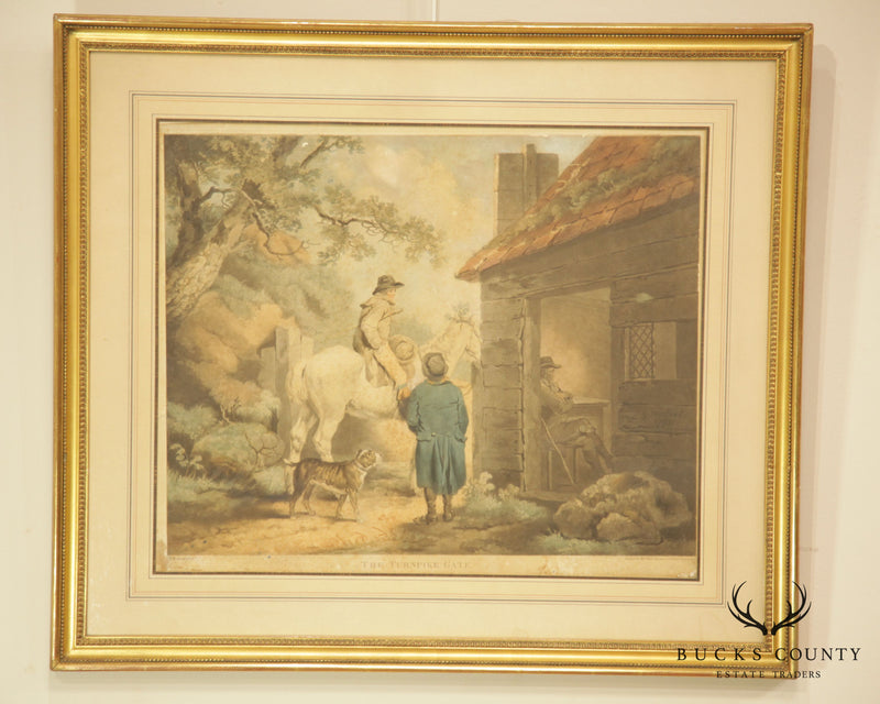 "The Turnpike Gate" After George Morland Framed Mezzotint Printed in Color and Hand-Colored