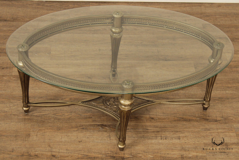 Neoclassical Style Oval Iron and Glass Cocktail Table