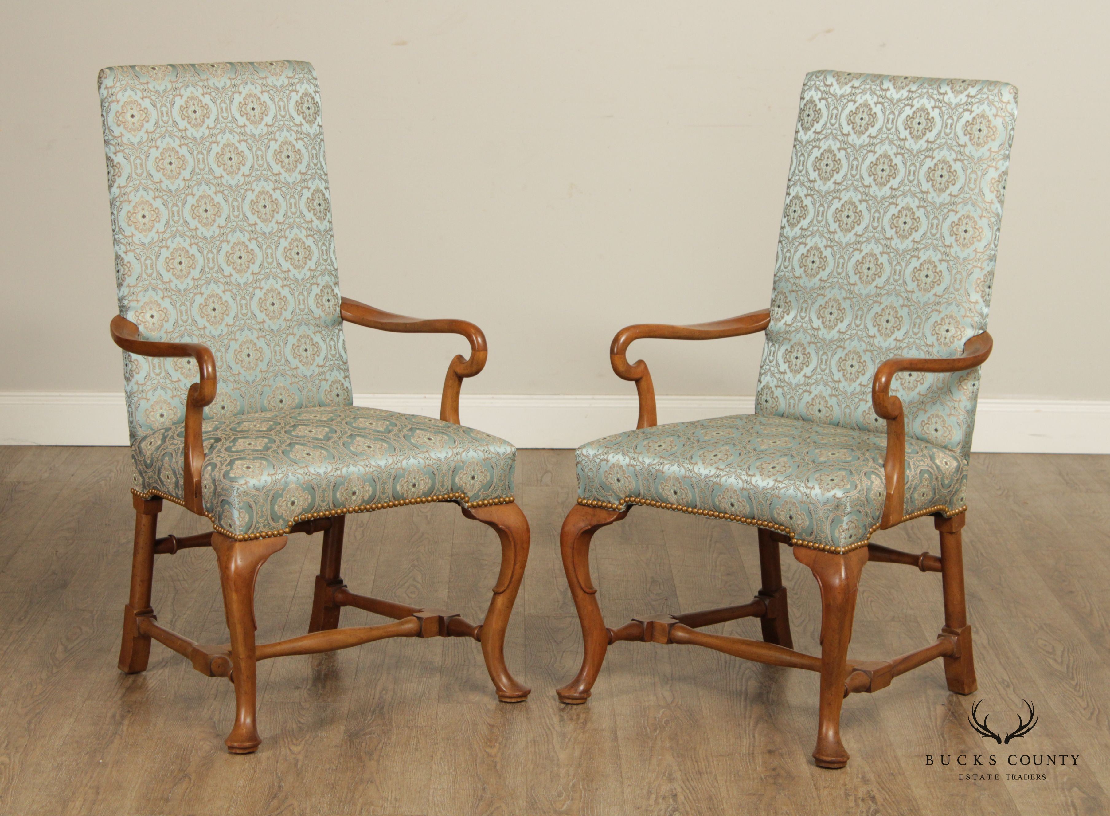 Baker Queen Anne Style Pair of Shepherd's Crook Armchairs