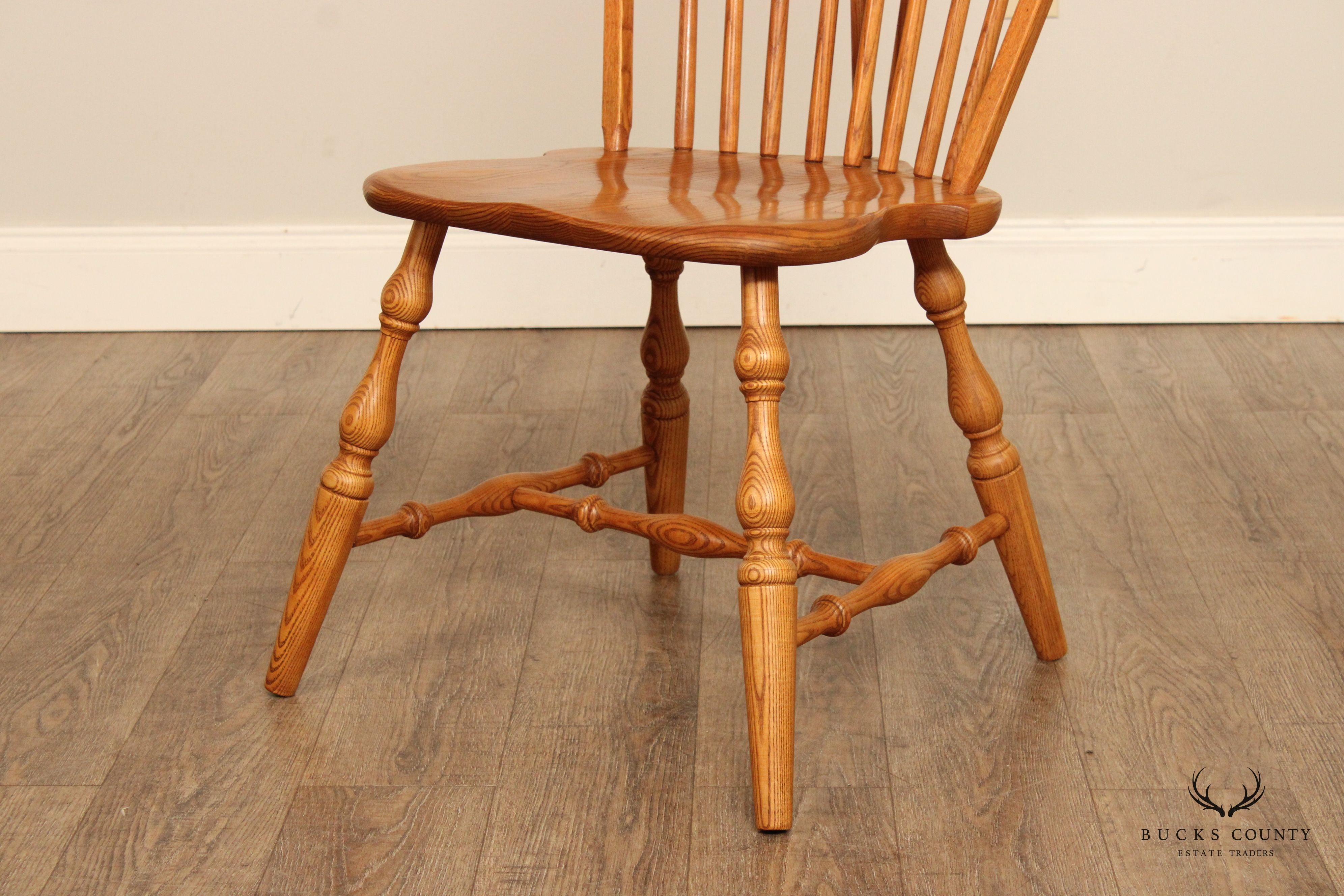 Custom Crafted Set of Four Oak Windsor Dining Chairs