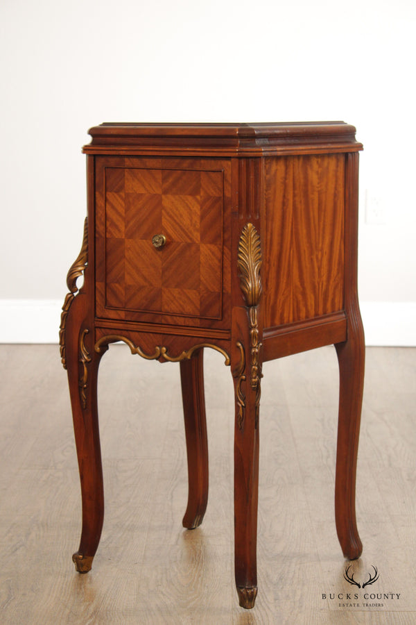1930's French Louis XV Style Satinwood Checkerboard Parquetry Nightstand