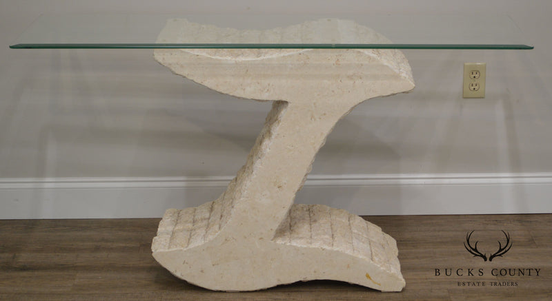 Postmodern Tessellated Marble Glass Top Sofa Table Console