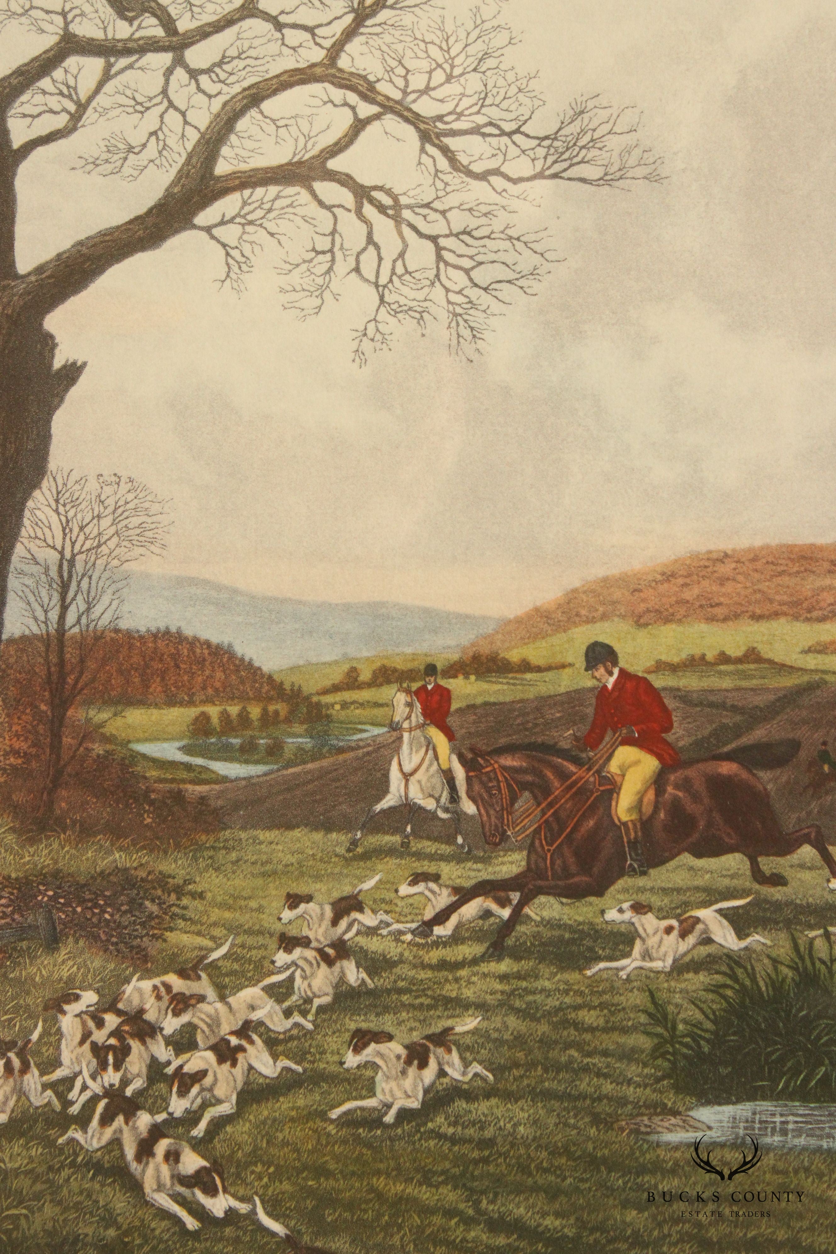 English Pair Hunting Scene Colored Prints, After W. H. Tuck