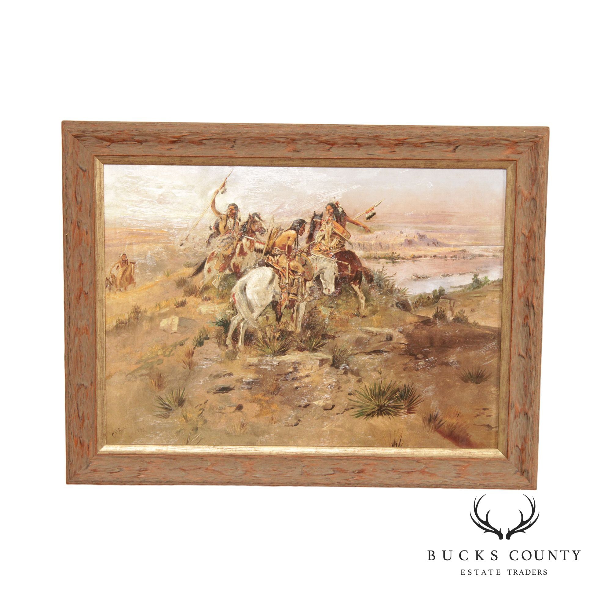 Charles M. Russell 'Indians Discovering Lewis and Clark' Embellished Print, Custom Framed