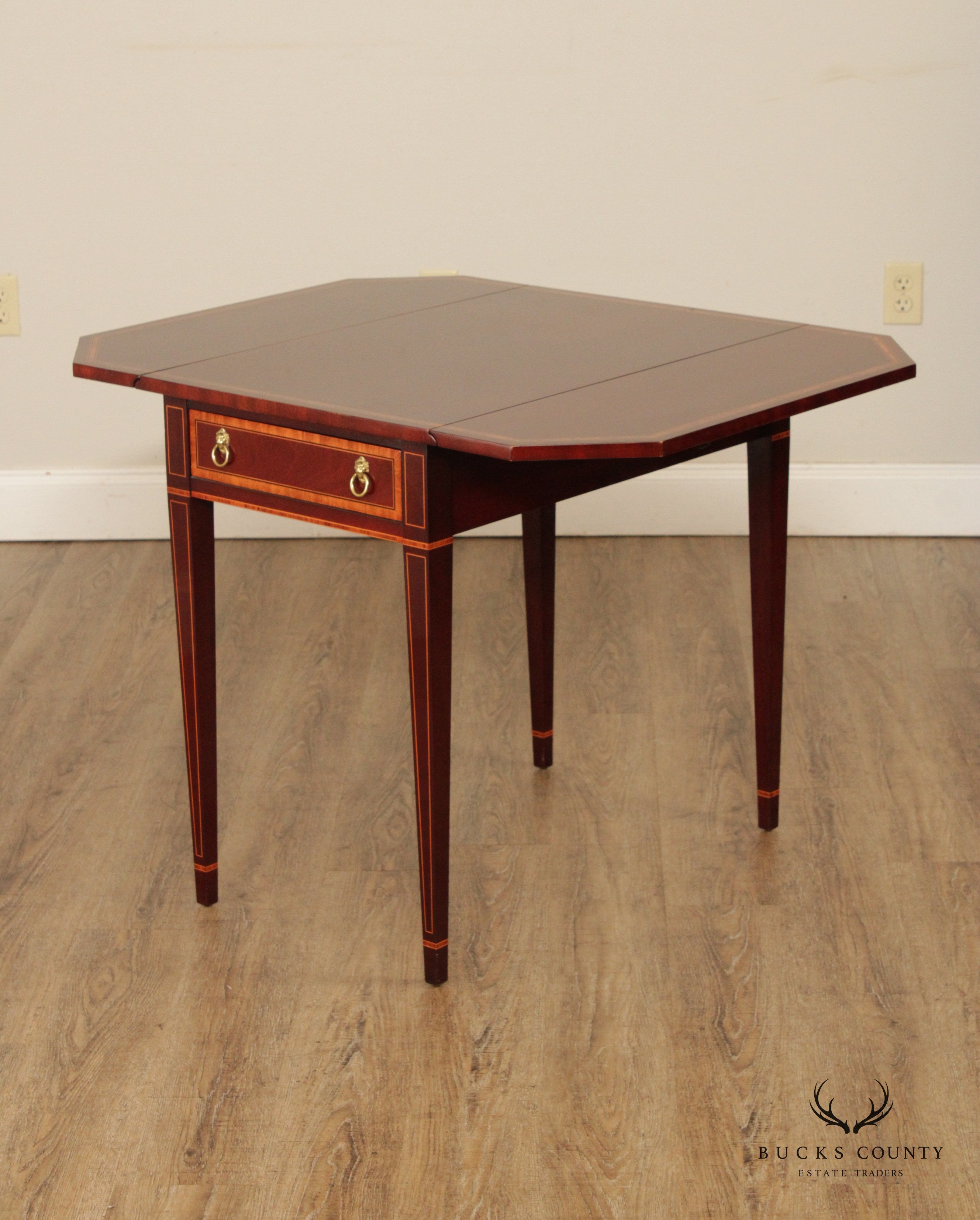 Kindel Federal Style Inlaid Mahogany Drop Leaf Pembroke Side Table