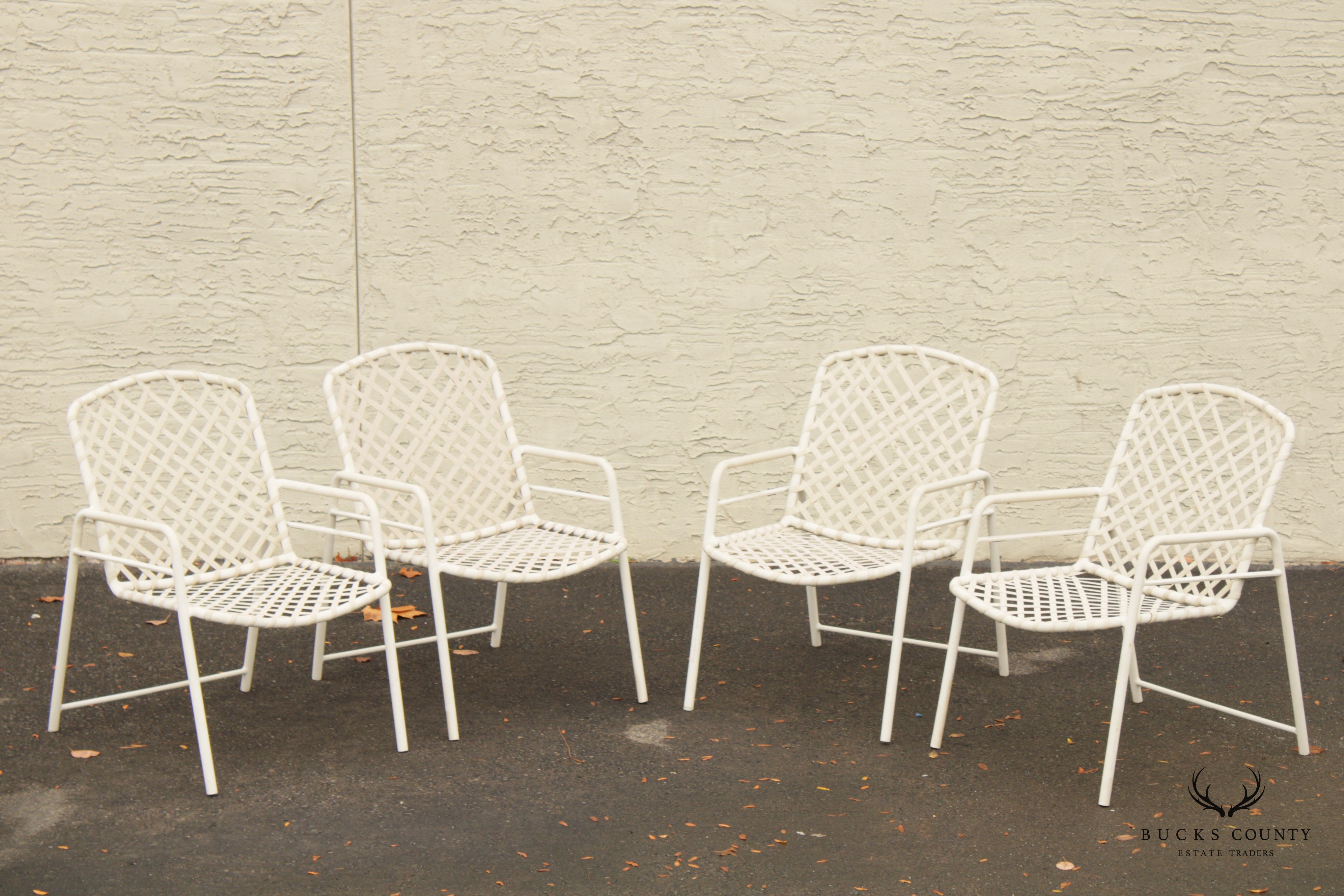 Mid Century Modern Set of Four Aluminum and Vinyl Outdoor Patio Armchairs