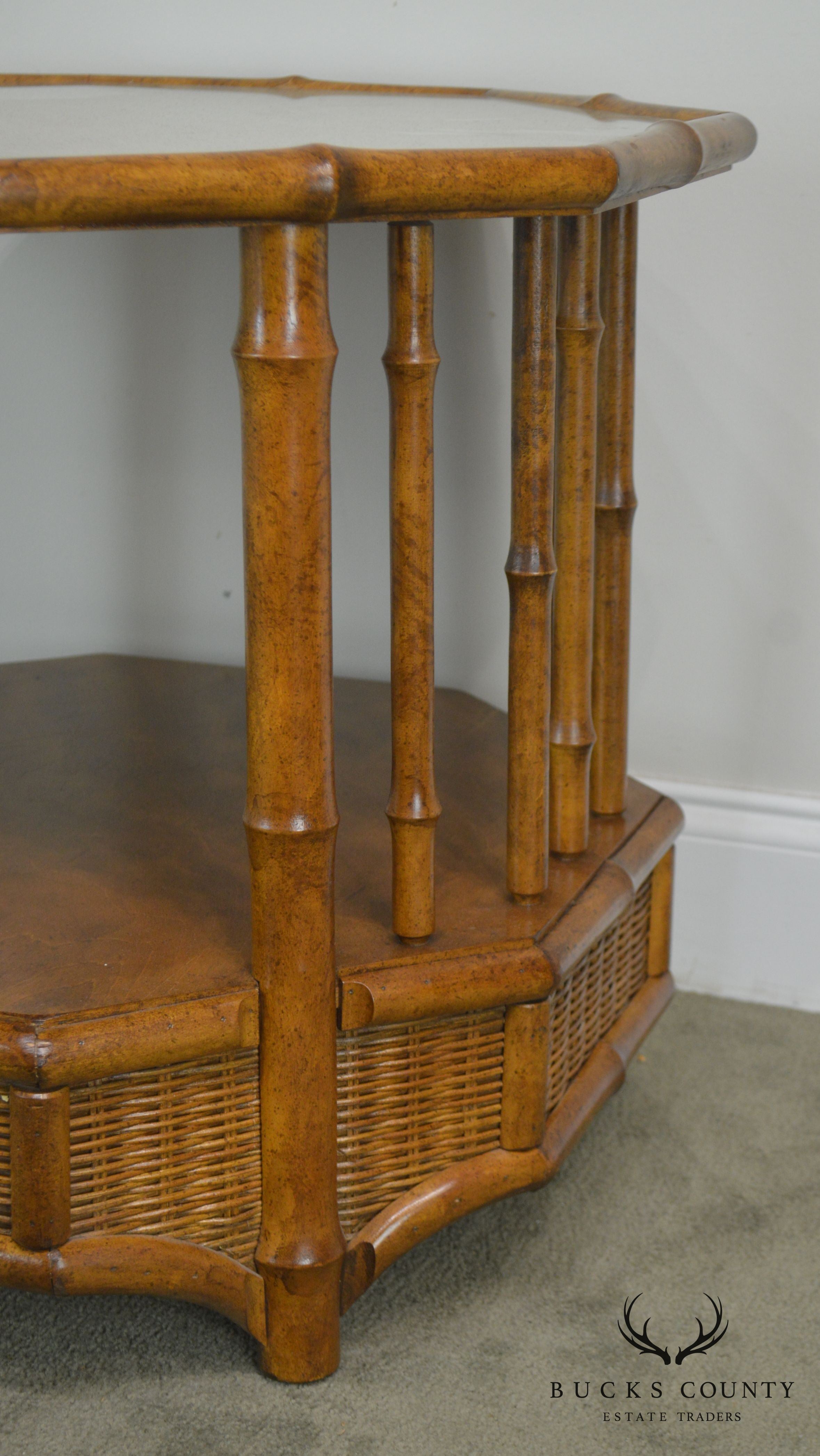 Faux Bamboo Octagon Wicker Top Side Table