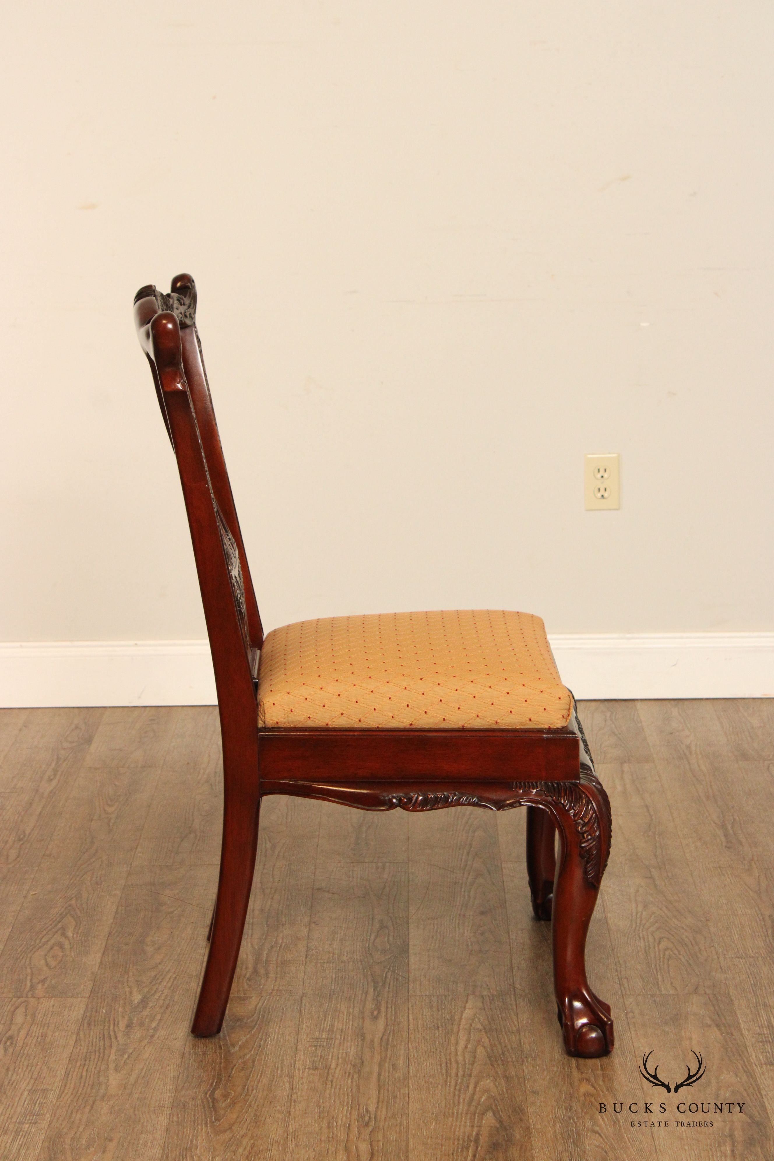 Hickory White Chippendale Style Set of Six Carved Mahogany Dining Chairs