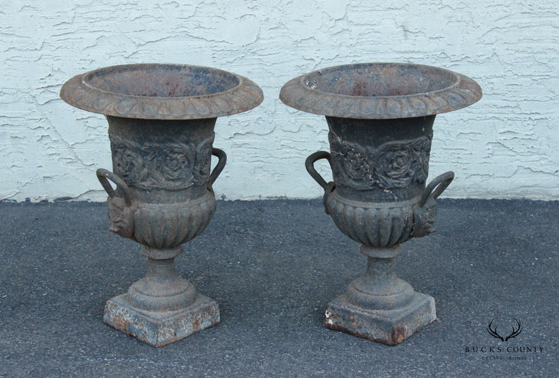 Large Pair of Vintage Cast Iron Urns - New England Garden Company