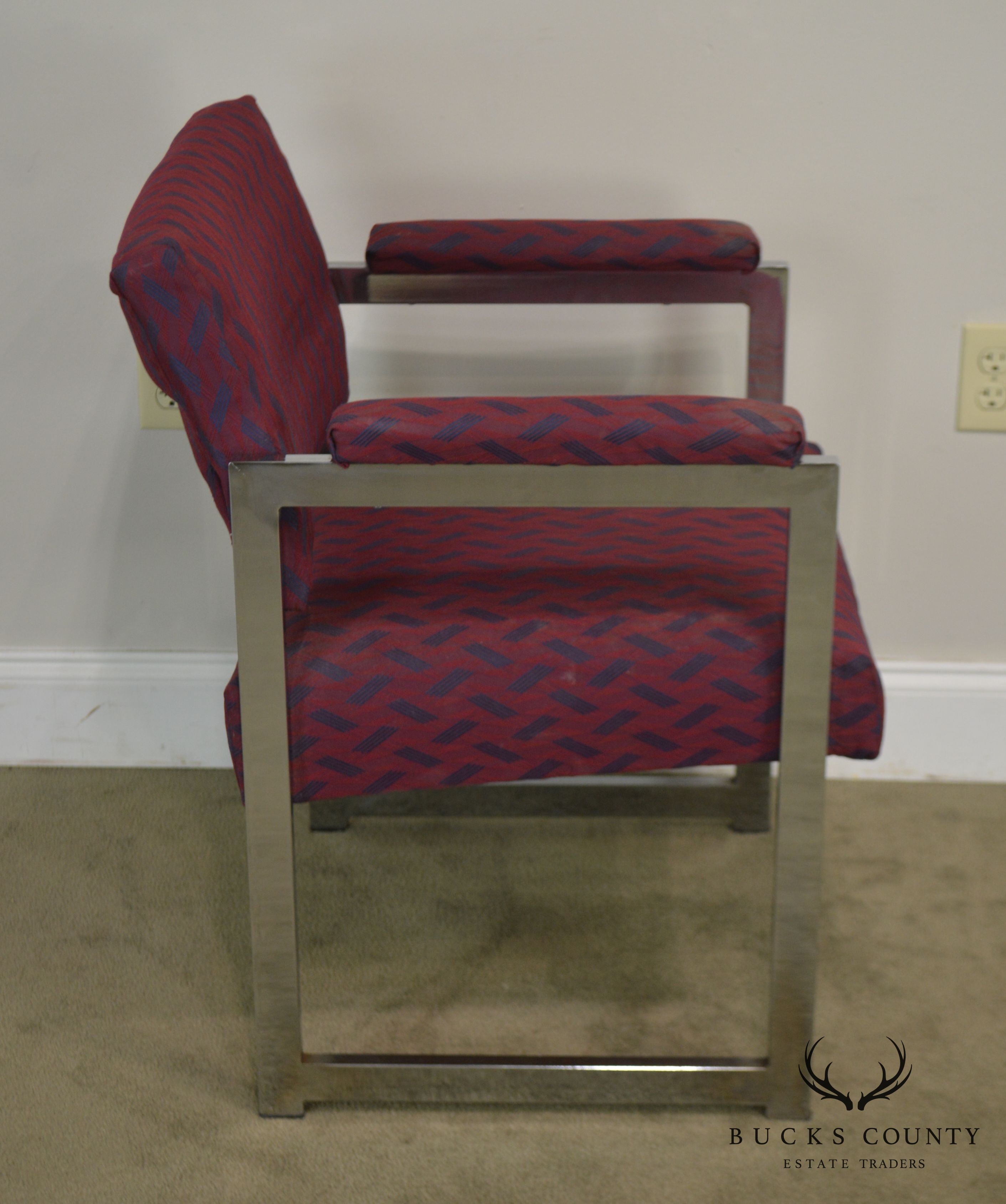 Mid Century Modern Milo Baughman Style Pair Chrome Armchairs