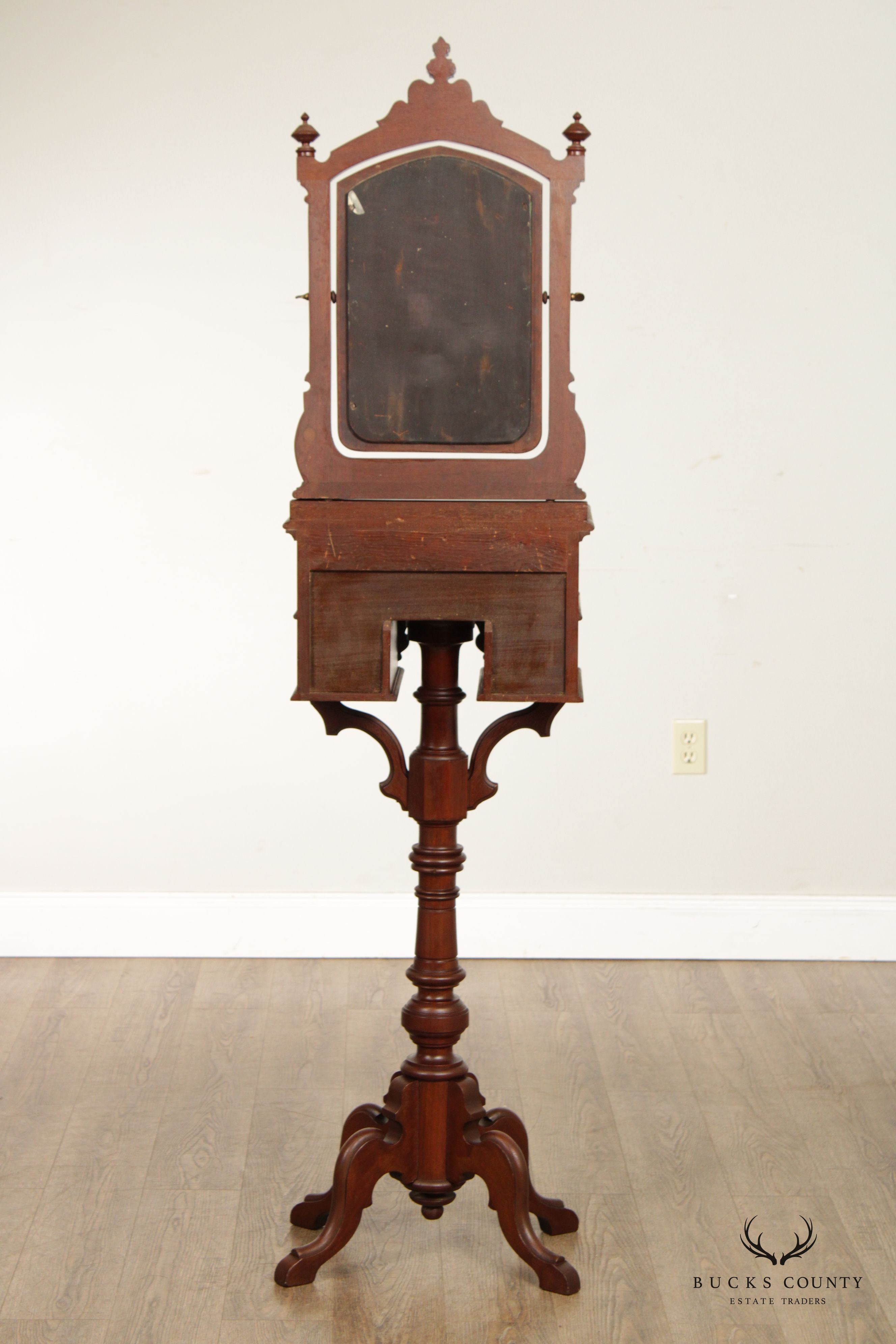 Antique 19th C. American Victorian Walnut Shaving Stand with Mirror