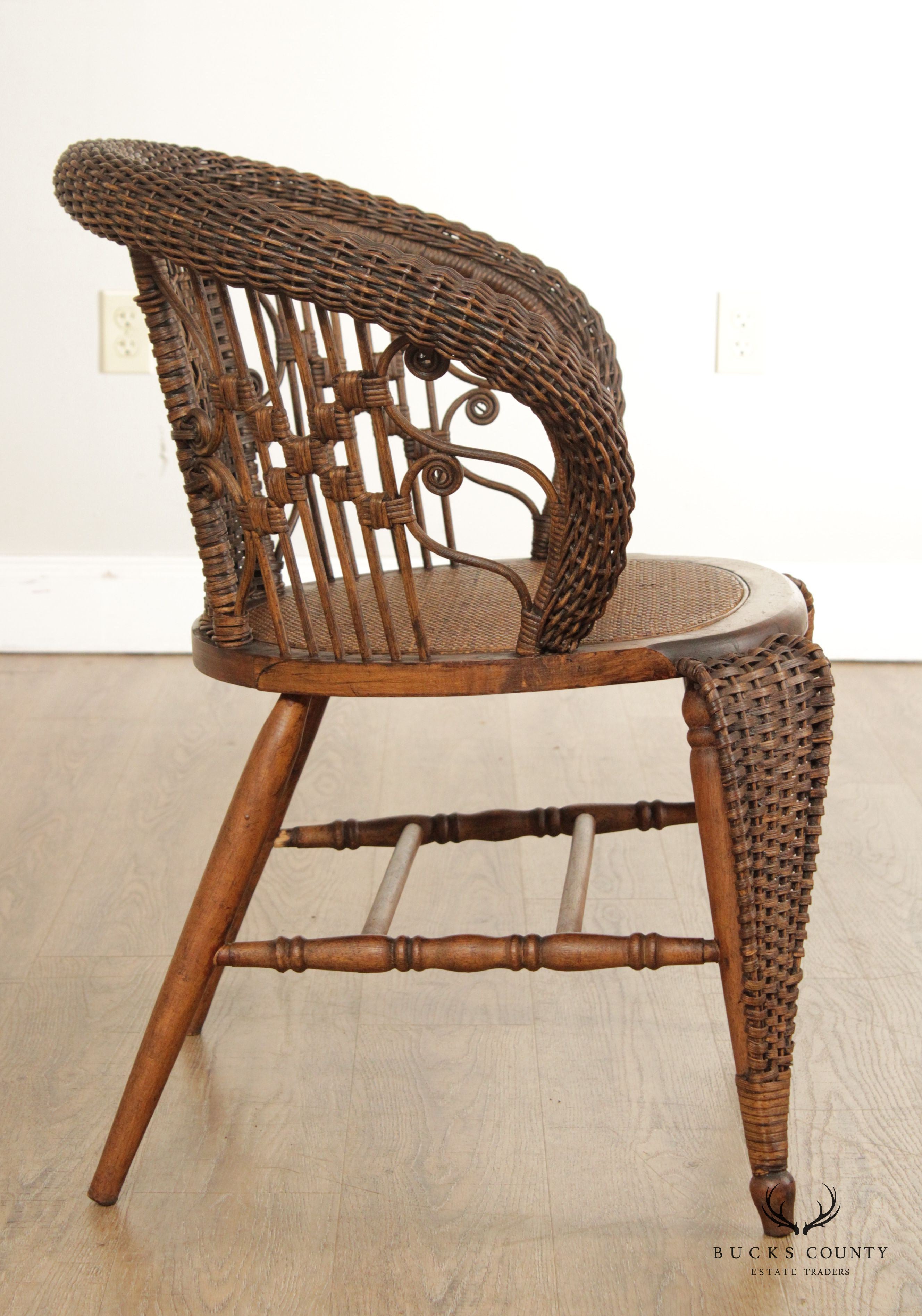 Antique Victorian Woven Wicker Accent Chair