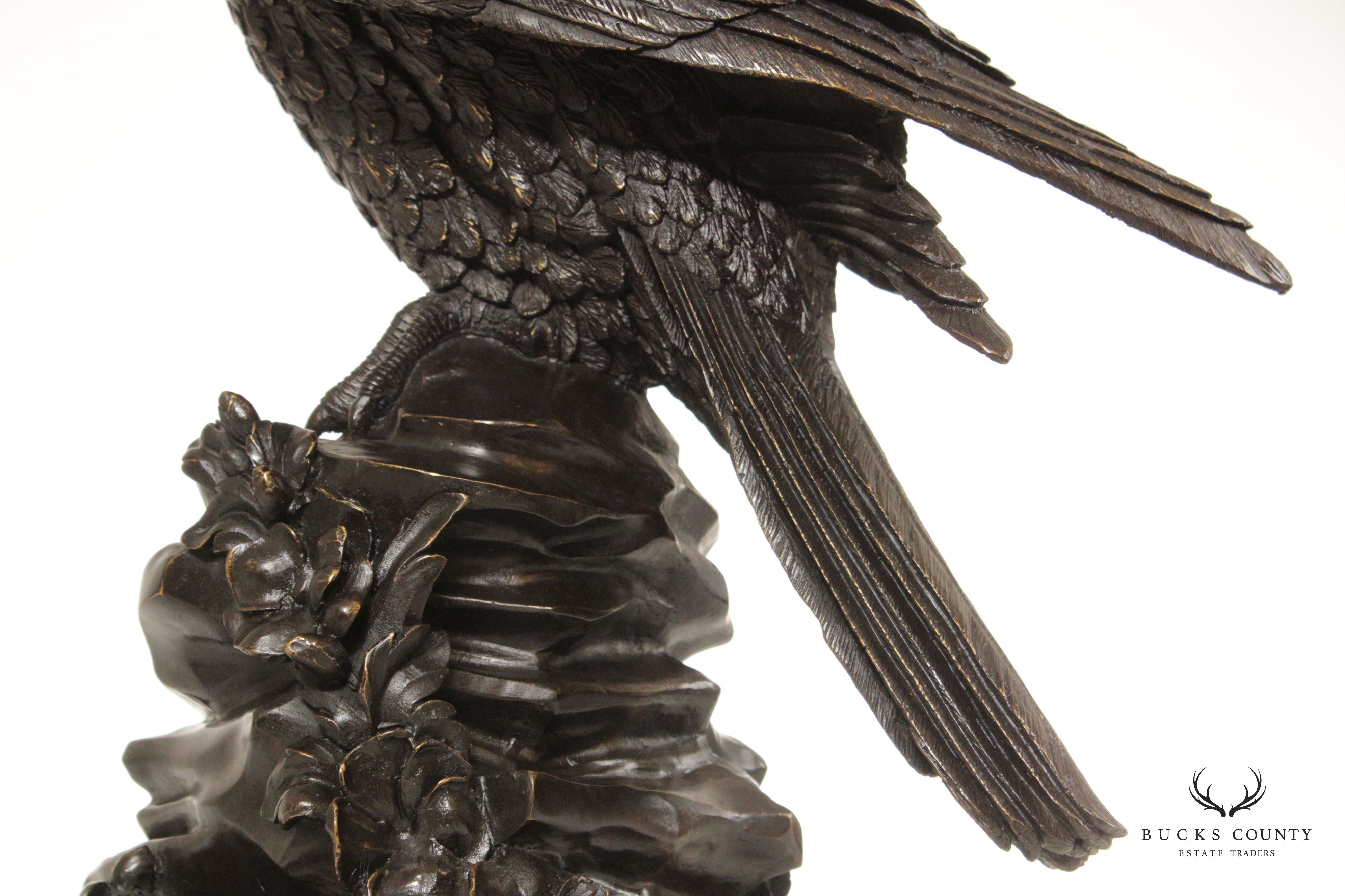 20th Century Falcon on Rock Bronze Sculpture