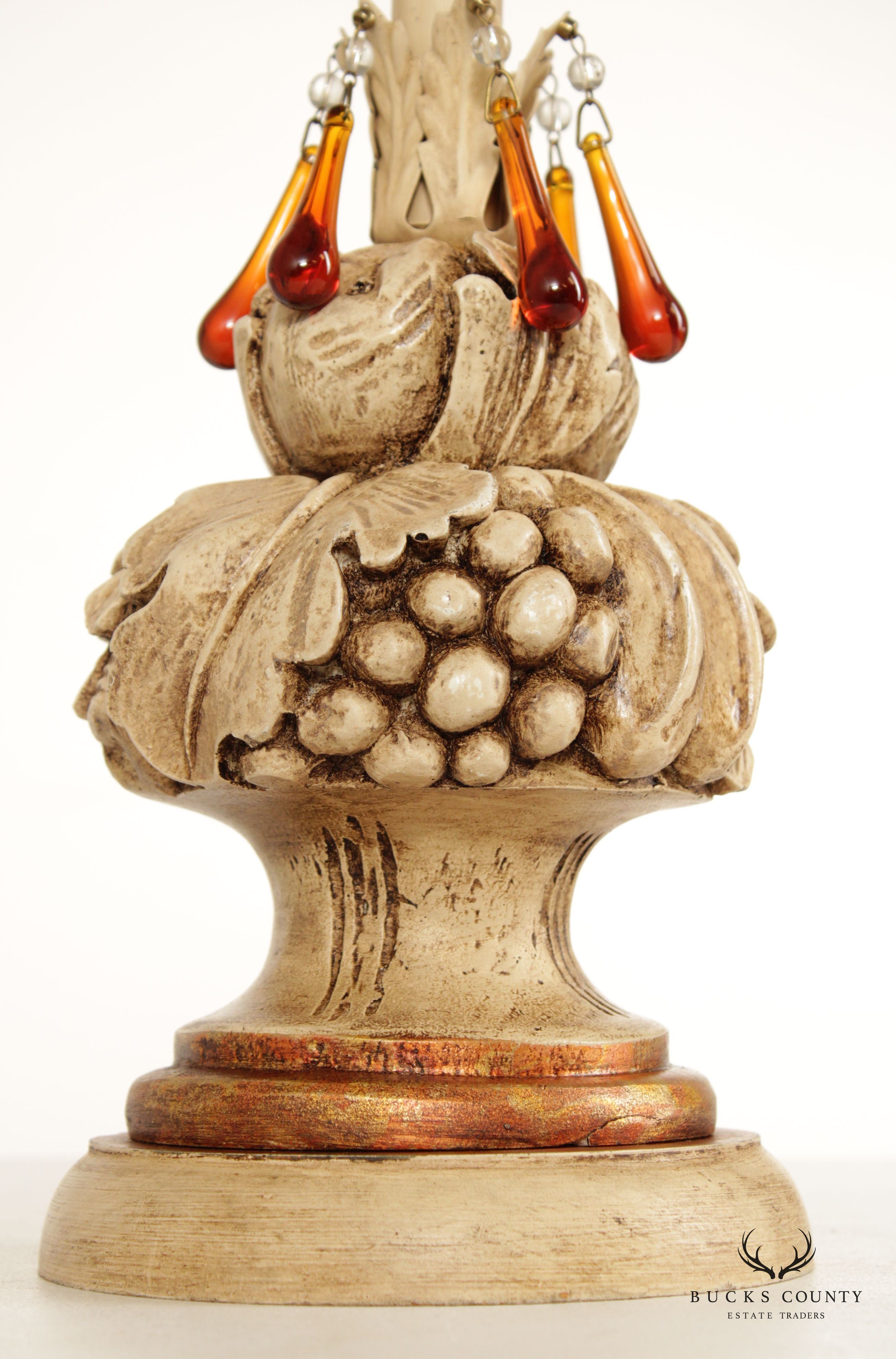 Vintage Italian Style Floral Fruit Carved Table Lamp