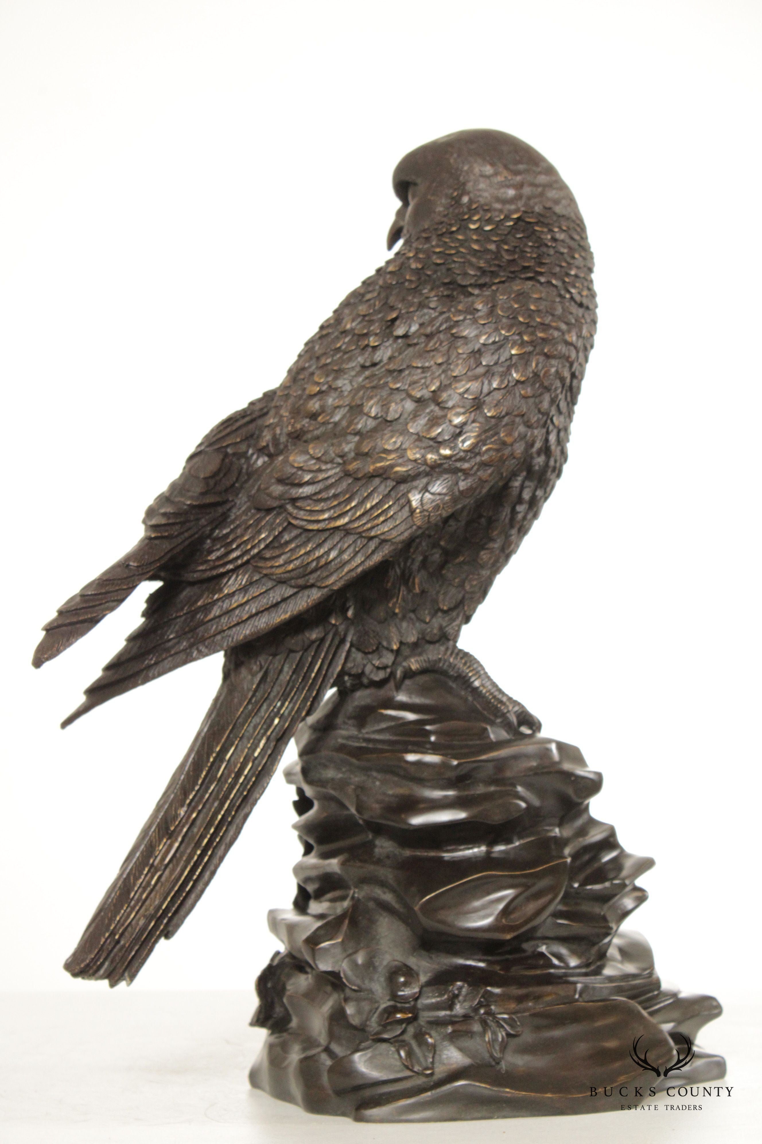 20th Century Falcon on Rock Bronze Sculpture