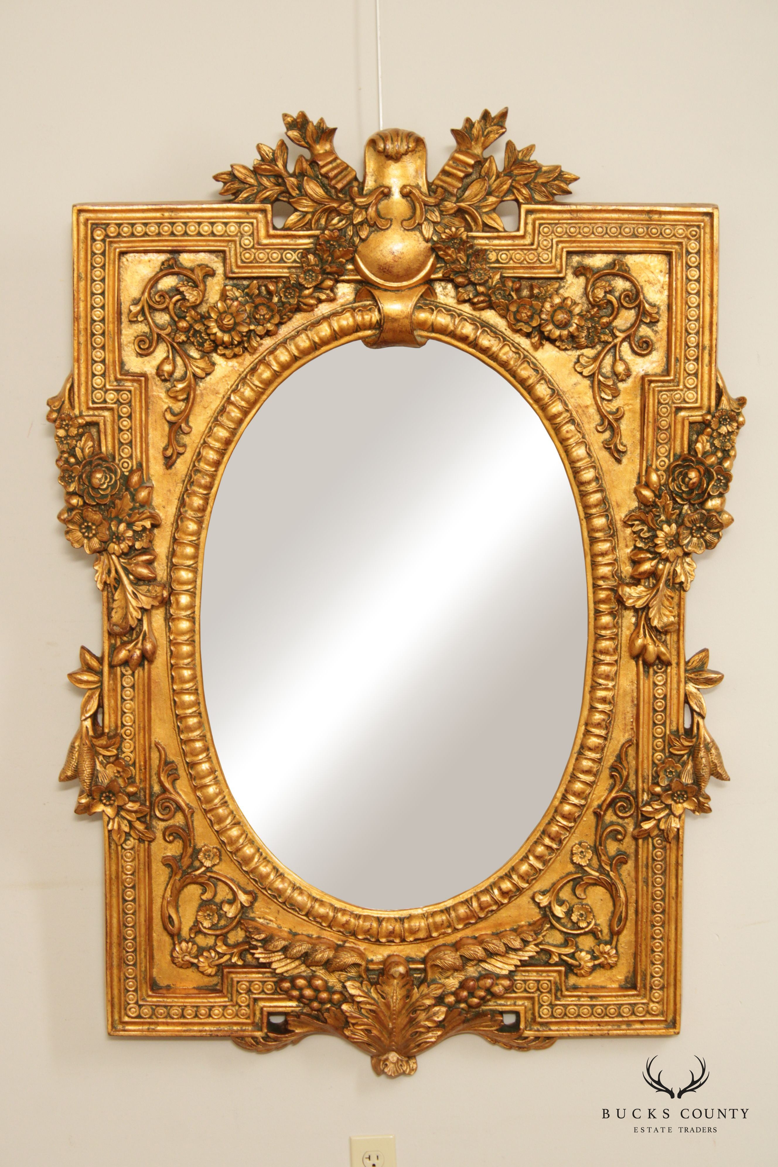 French Style Ornate Floral Carved Gilt Wall Mirror