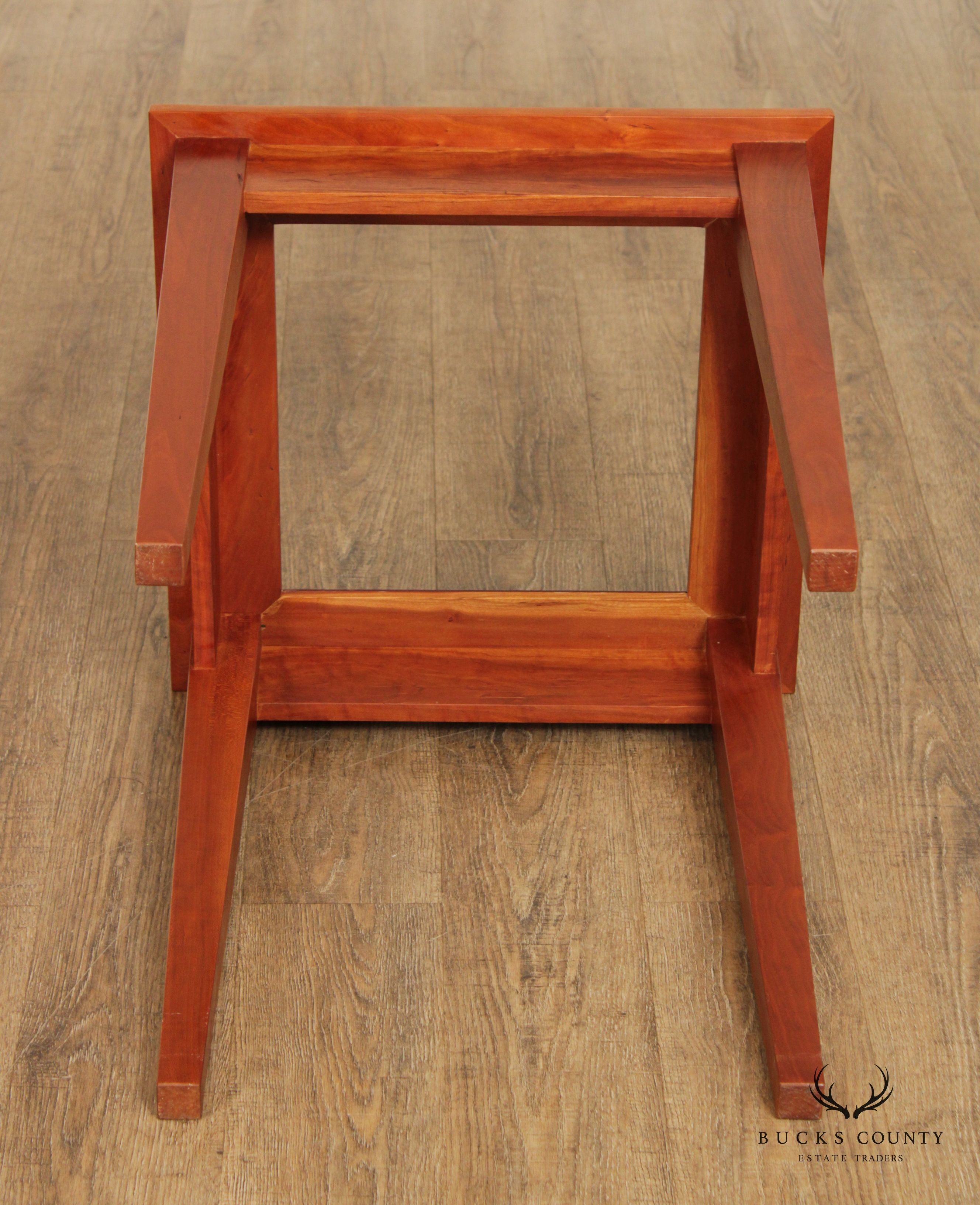 Studio Crafted Solid Cherry Square Glass Top Side Table