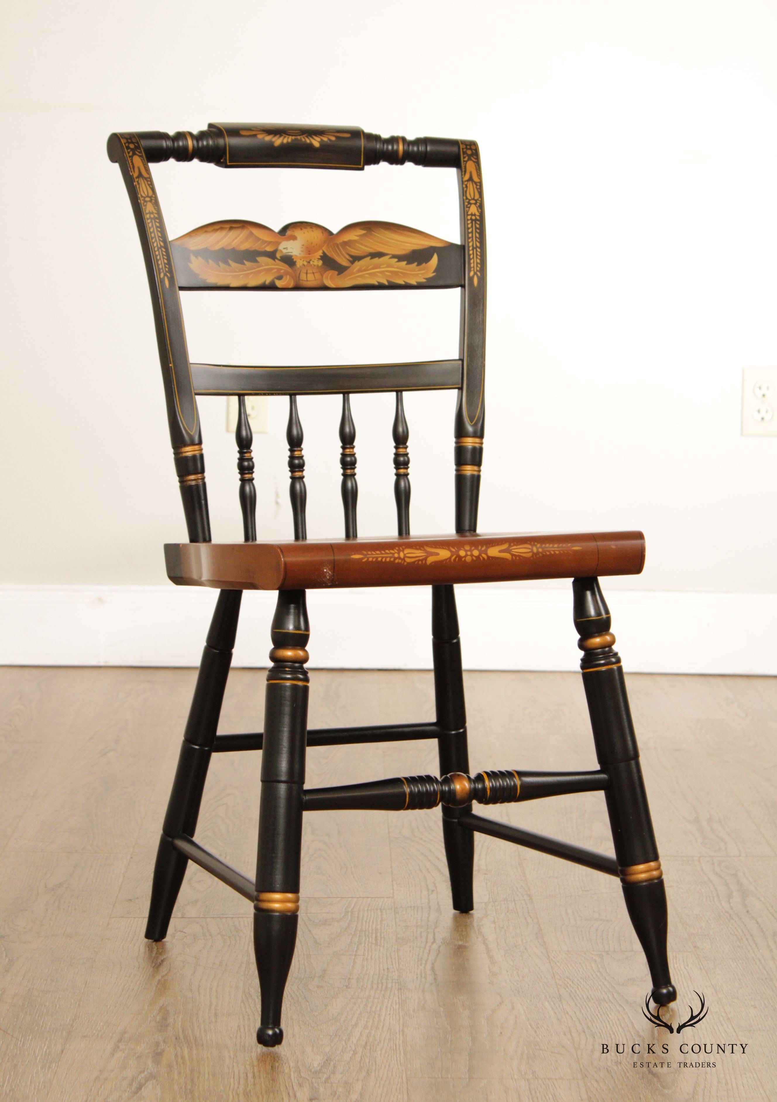 L. Hitchcock Vintage Black and Gold Painted Eagle Chair