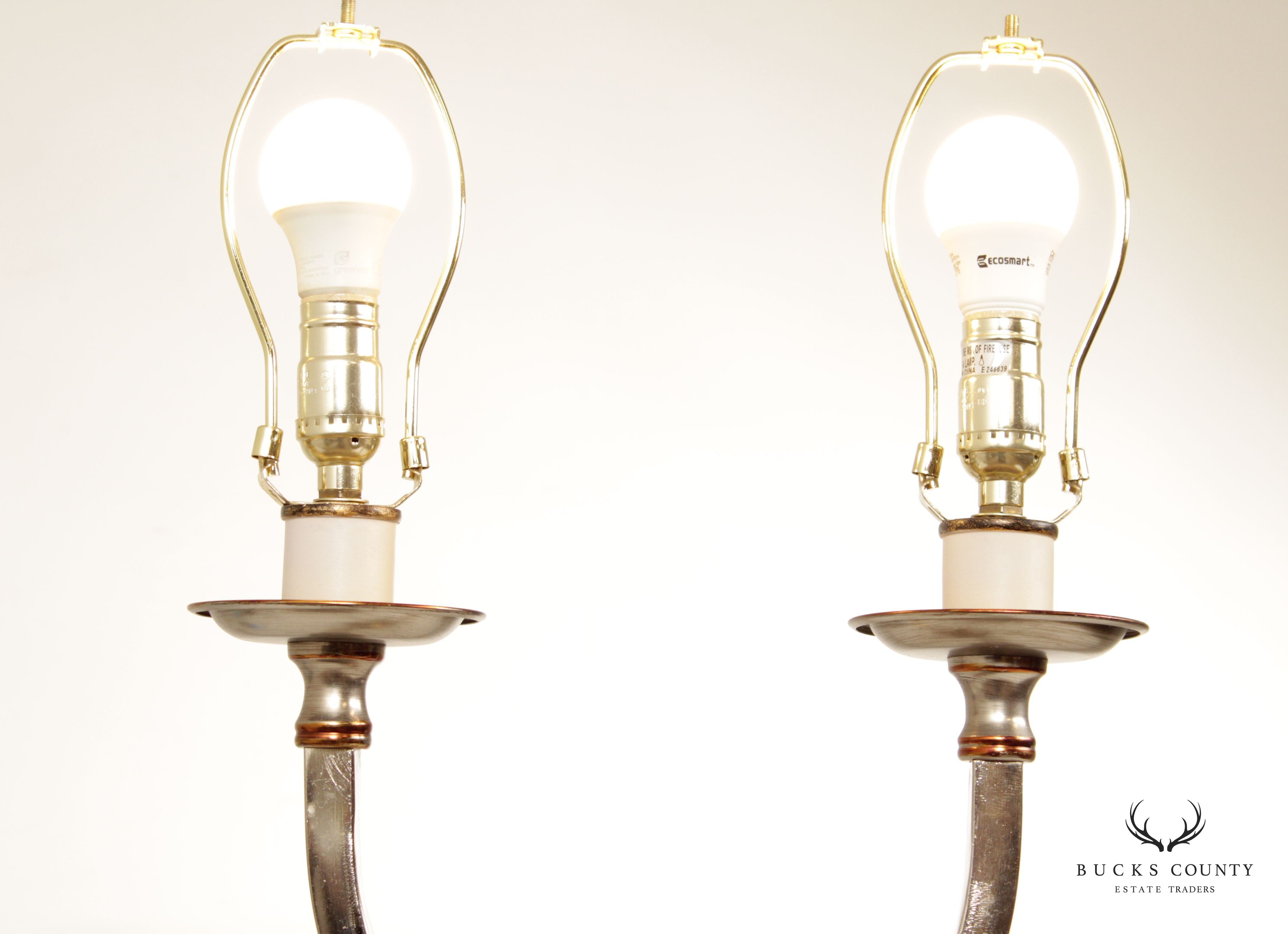 Neoclassical Style Pair of Chrome Two-Light Table Lamps (E)