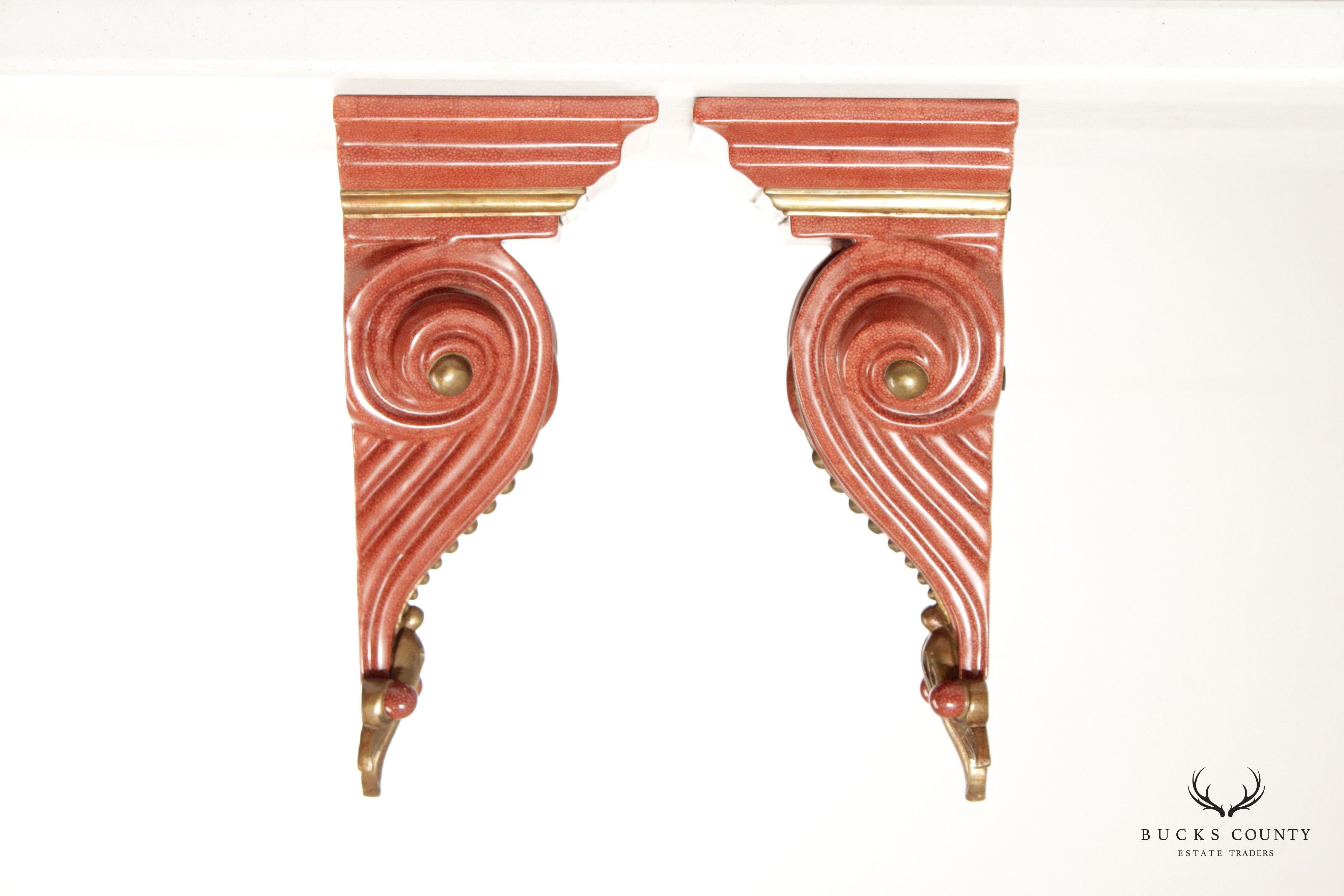 Castilian Italian Neoclassical Style Pair of Glazed Ceramic Corbels