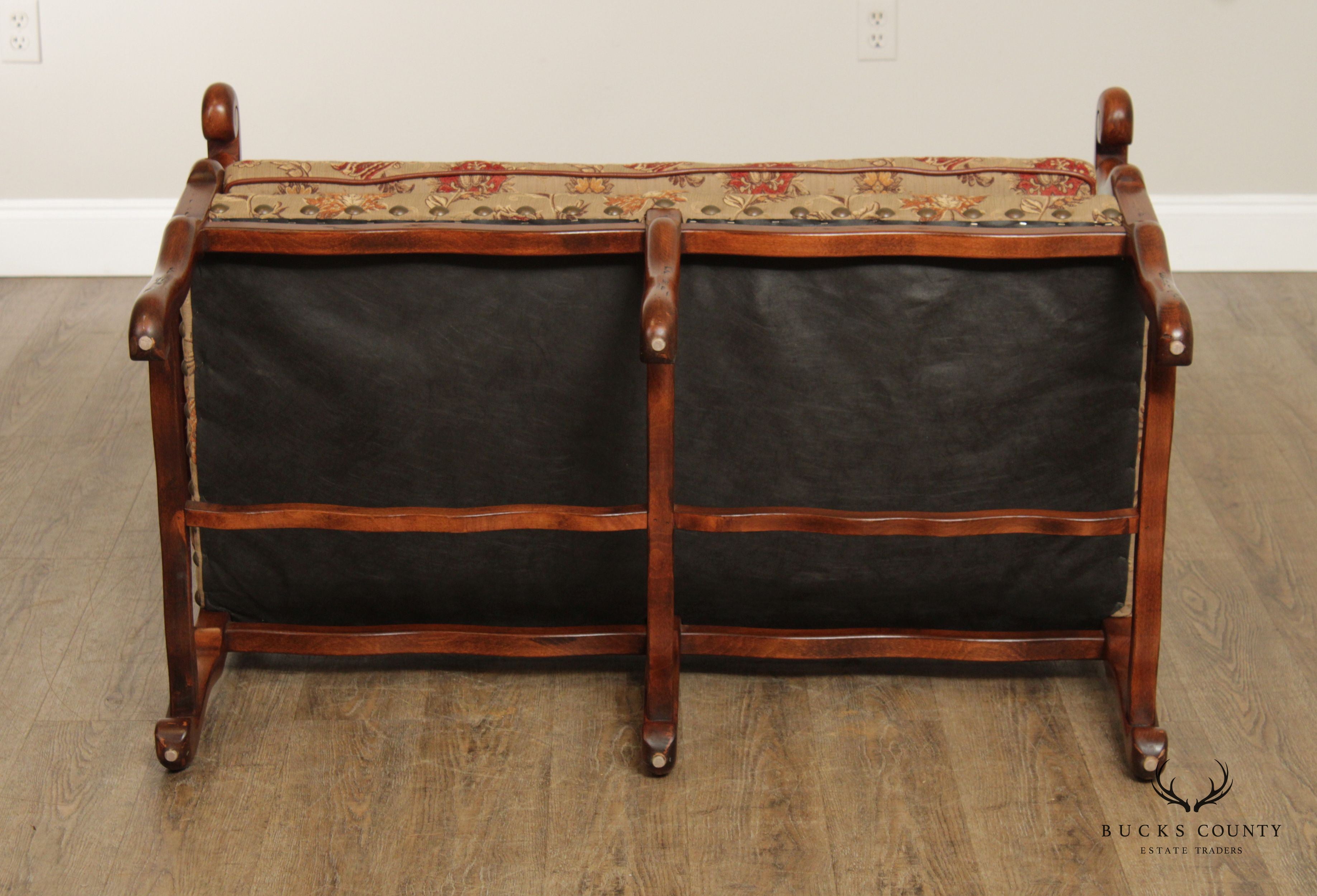 French Louis XIII Style Custom Upholstered Six Leg Window Bench