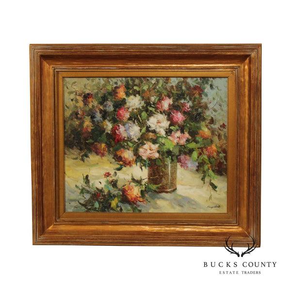 Impressionist Style Floral Still Life Oil Painting, Signed 'Sergio Valente'